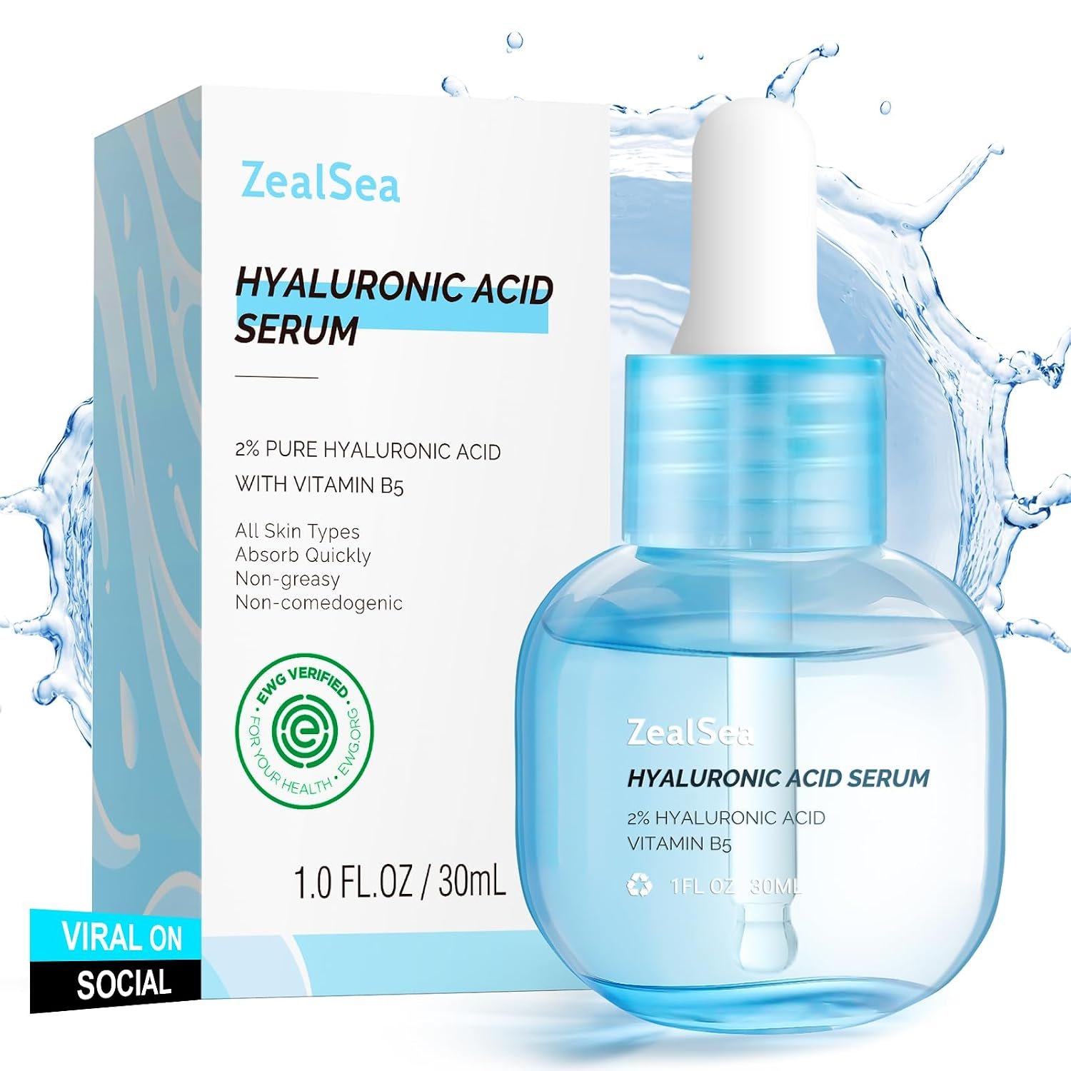 ZealSea EWG Hyaluronic Acid Face Serum, Daily Hydrating Microneedling Serum