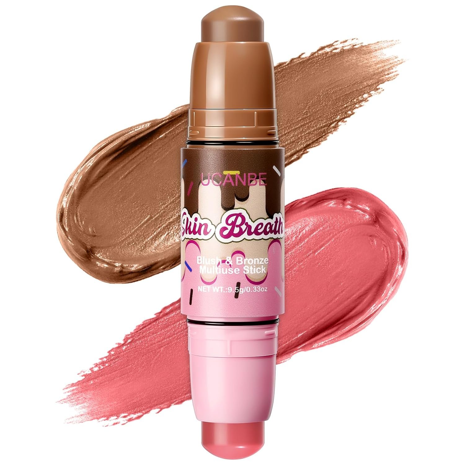 UCANBE Blush & Bronzer Stick, 2-in-1 Multiuse Cream Makeup Stick, Dual-Ended Blush & Contour Stick, Buildable Blendable Cream Formula, Natural Glow Finish, Travel-Friendly (03 PEACH JUICE)