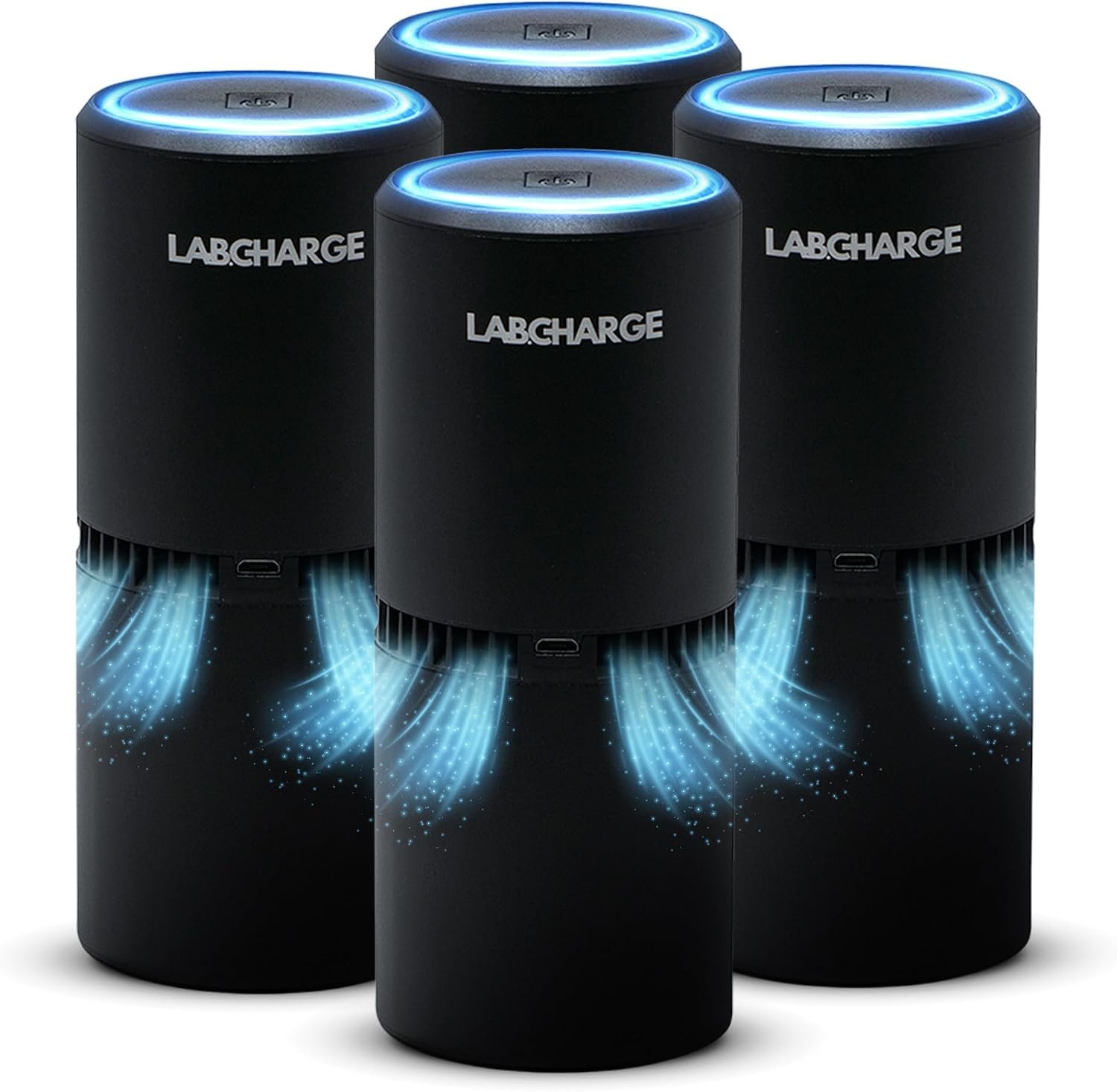 Lab Charge Small Ionic Air Purifier for Home & Bedroom – Silent HEPA Filter – Covers 250 Sq Ft – Free Cleaner – Compact & Black Design – Pack of 4