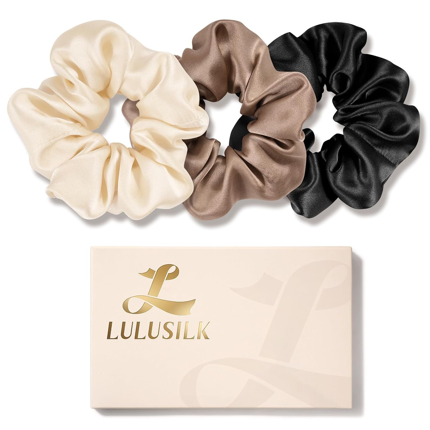 LULUSILK 100% Mulberry Silk Scrunchies for Women, 3-Pack for Hair Sleep