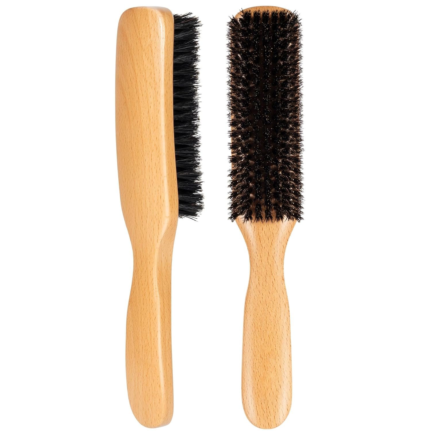 STYLEMATE Boar Bristle Slick Back Hair Brush, Large/Medium Soft Bristles Hair Brush for Thin & Fine Hair, Smoothing Hairbrush for Polishing, Deepening & Styling for Women Men