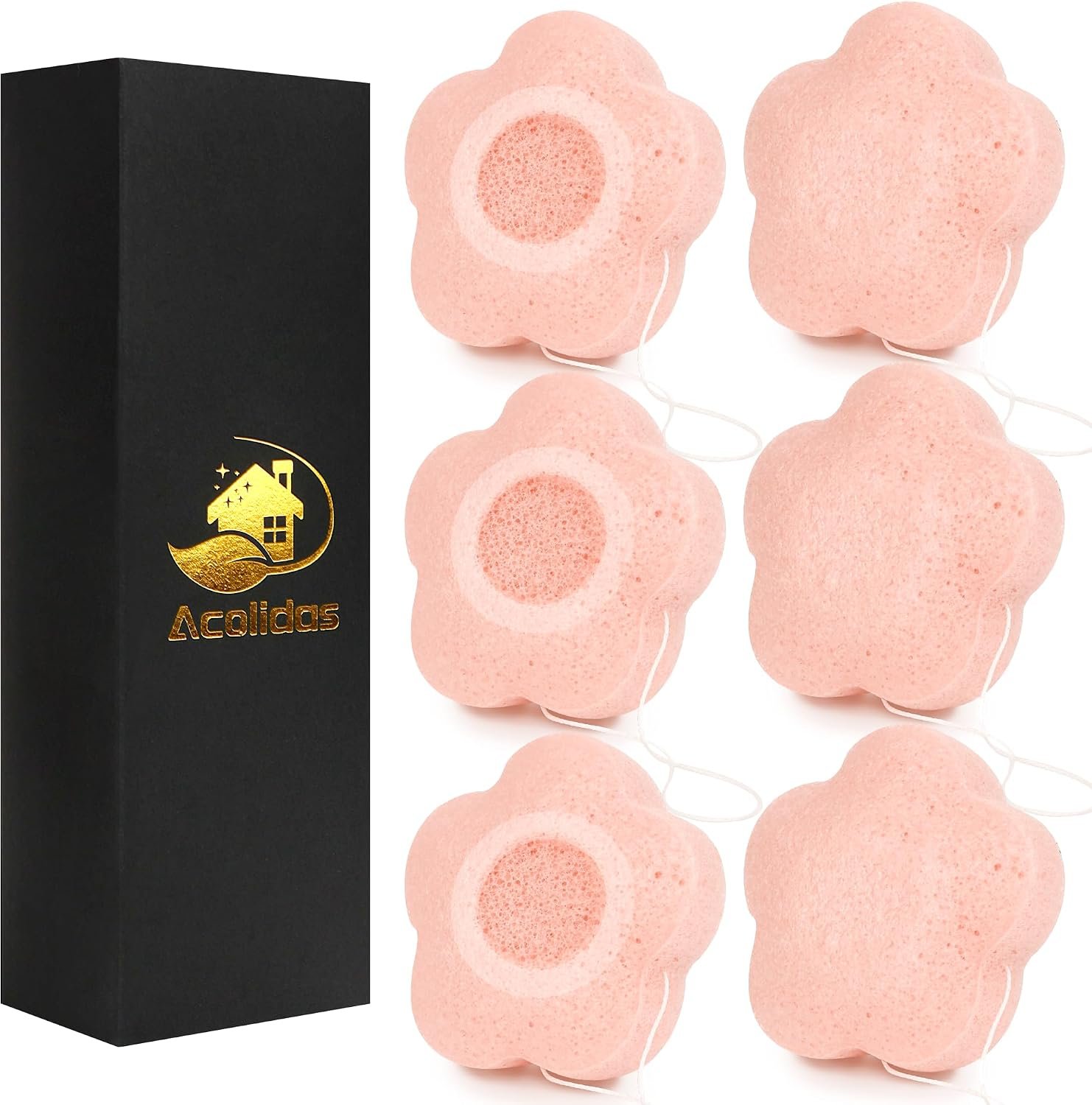 Konjac Facial Sponges 6 Pack, Pink Flower Face Sponges for Cleansing