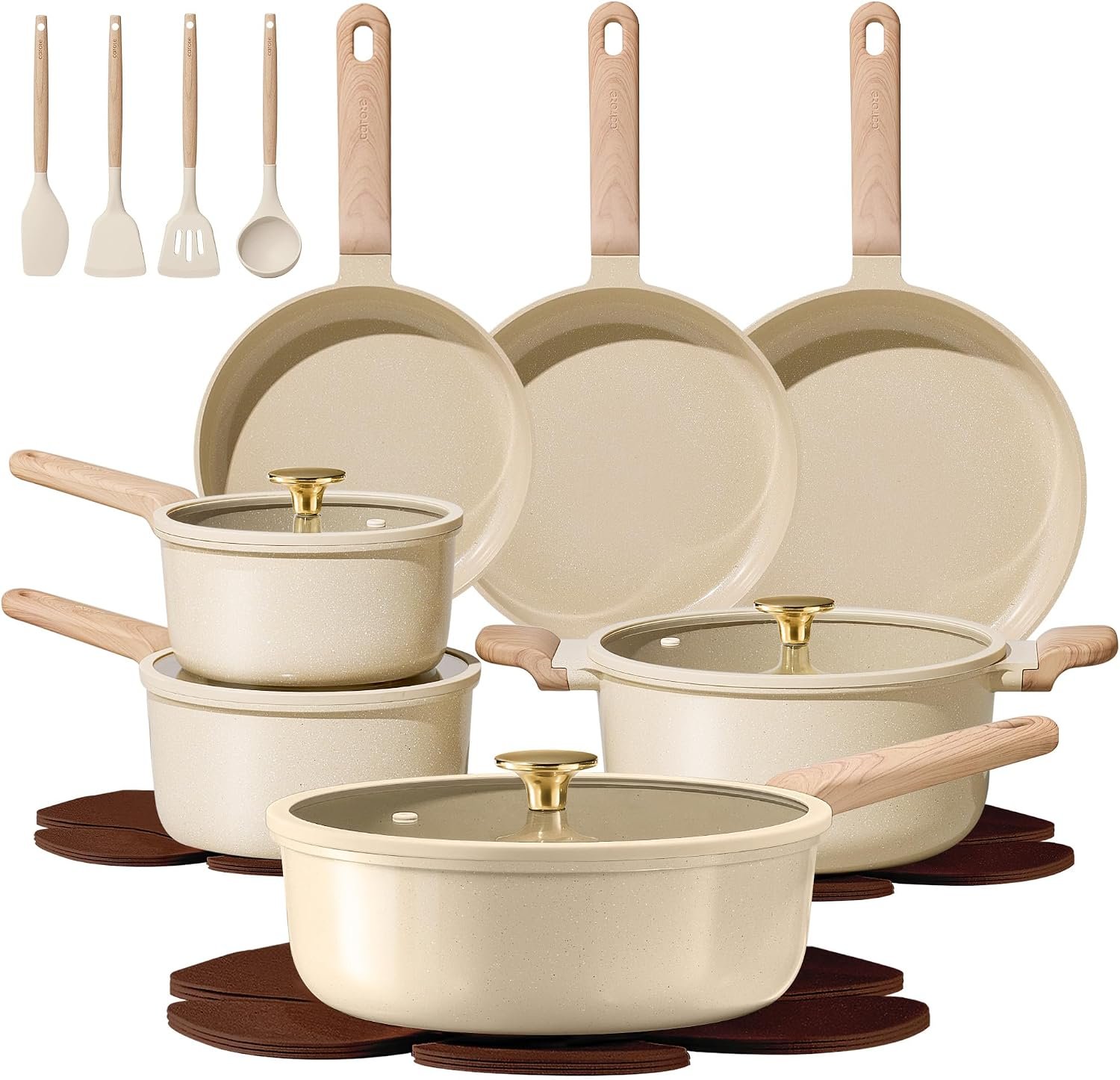 CAROTE 22pcs Ceramic Cookware Sets, Pots and Pans Set