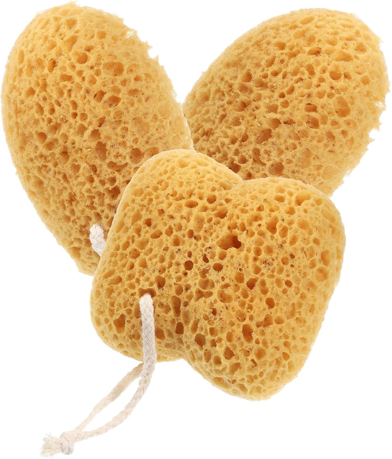 3 PCS Bath Sponge, Natural Sea Sponges for Shower Larger Shower Sponges Exfoliating Sponge Face Body Puff with Lanyard Large Foam Loofah Face Puff for Women Men Body Cleaning