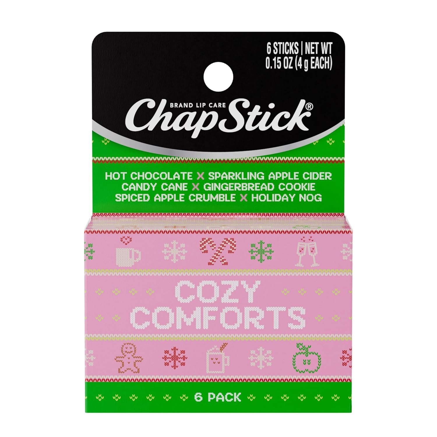 ChapStick Stocking Stuffers Cozy Comforts Lip Balm Holiday Gift Set, Moisturizing Daily Lip Care For Dry, Chapped Lips, Soothing Hydration, Limited Edition Cozy Flavors, 6 Pack Variety, 0.15 OZ EA