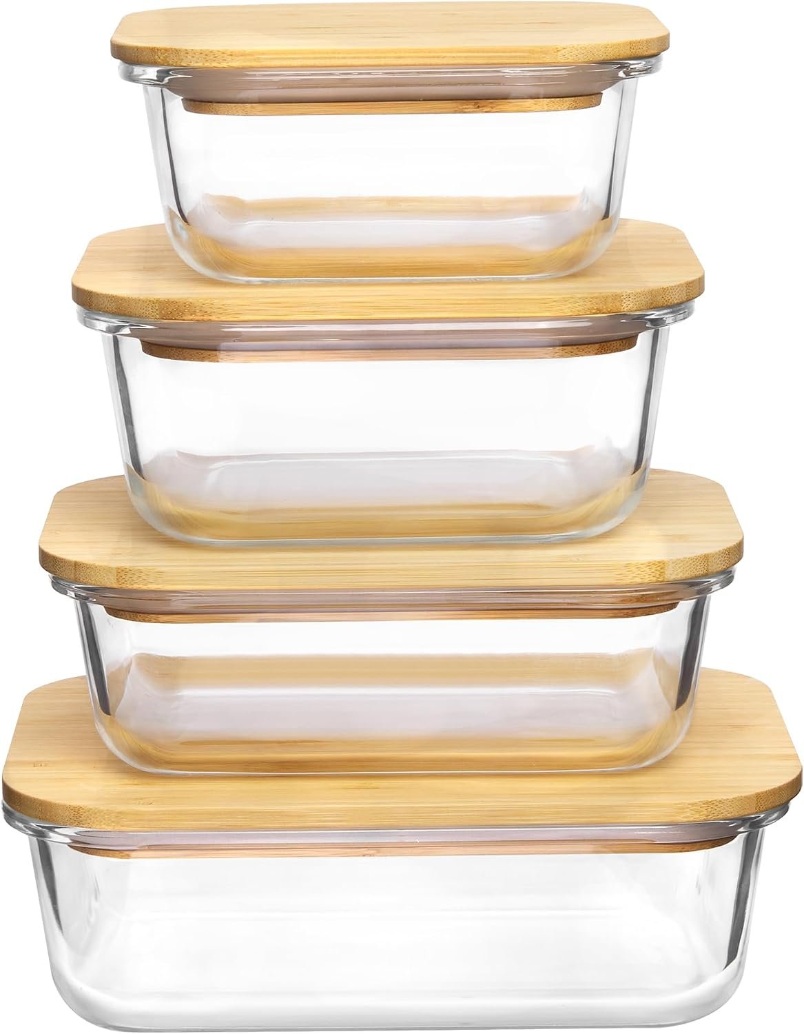 Vtopmart 4 Pack Glass Food Storage Containers with Bamboo Lids Meal Prep
