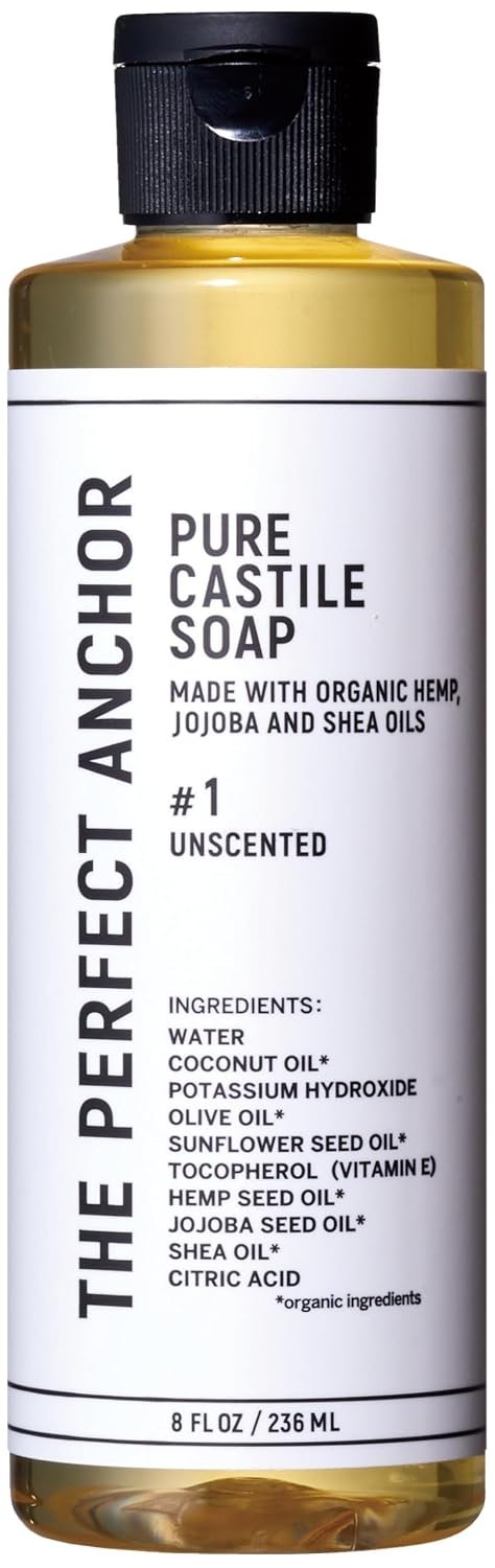 The Perfect Anchor Pure Castile Soap Liquid Unscented – 8 oz, No Fragrance