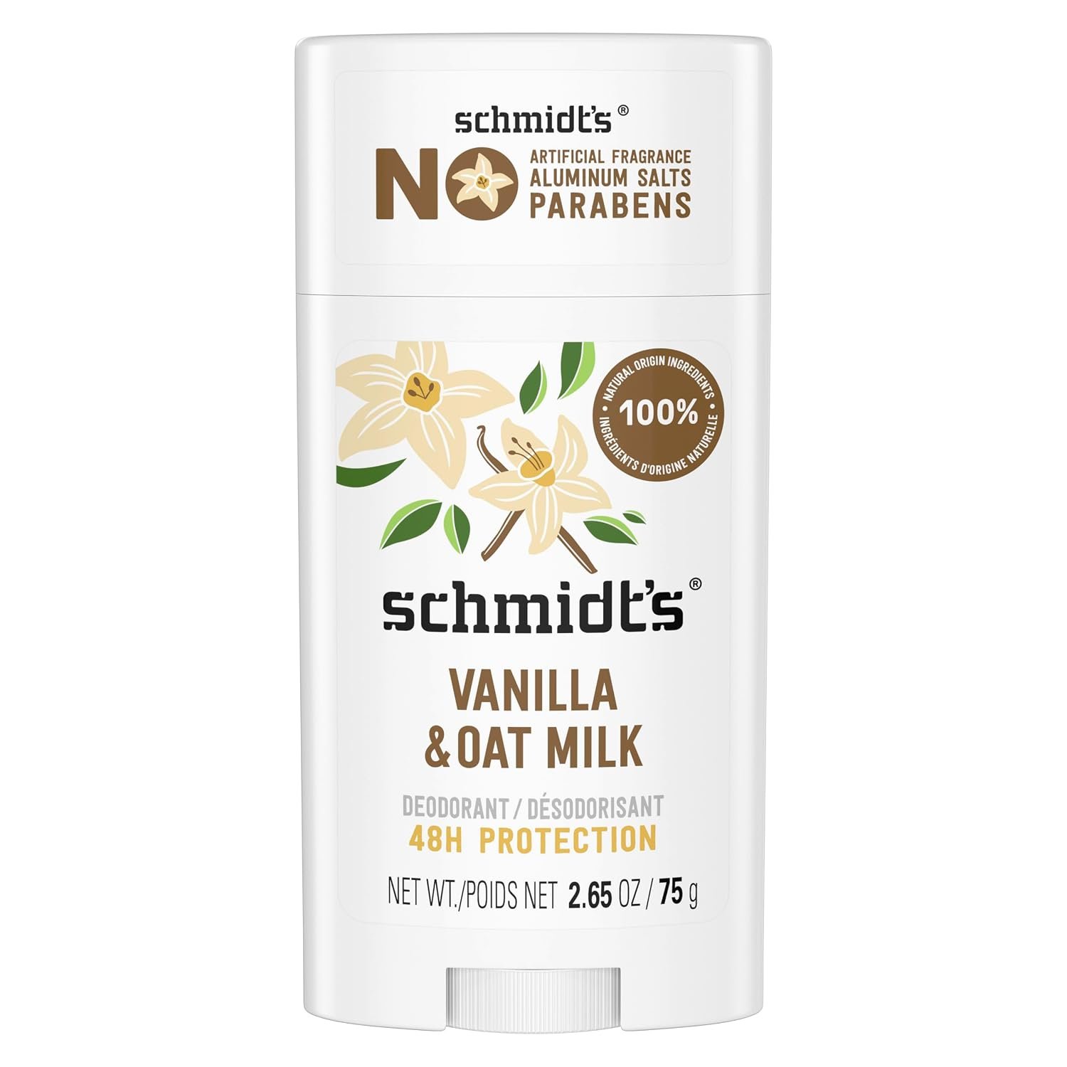 Schmidt’s Vanilla & Oat Milk Deodorant Stick, 100% Natural Ingredients, Vegan Friendly, Cruelty Free, 2.65 Ounce (Pack of 1)