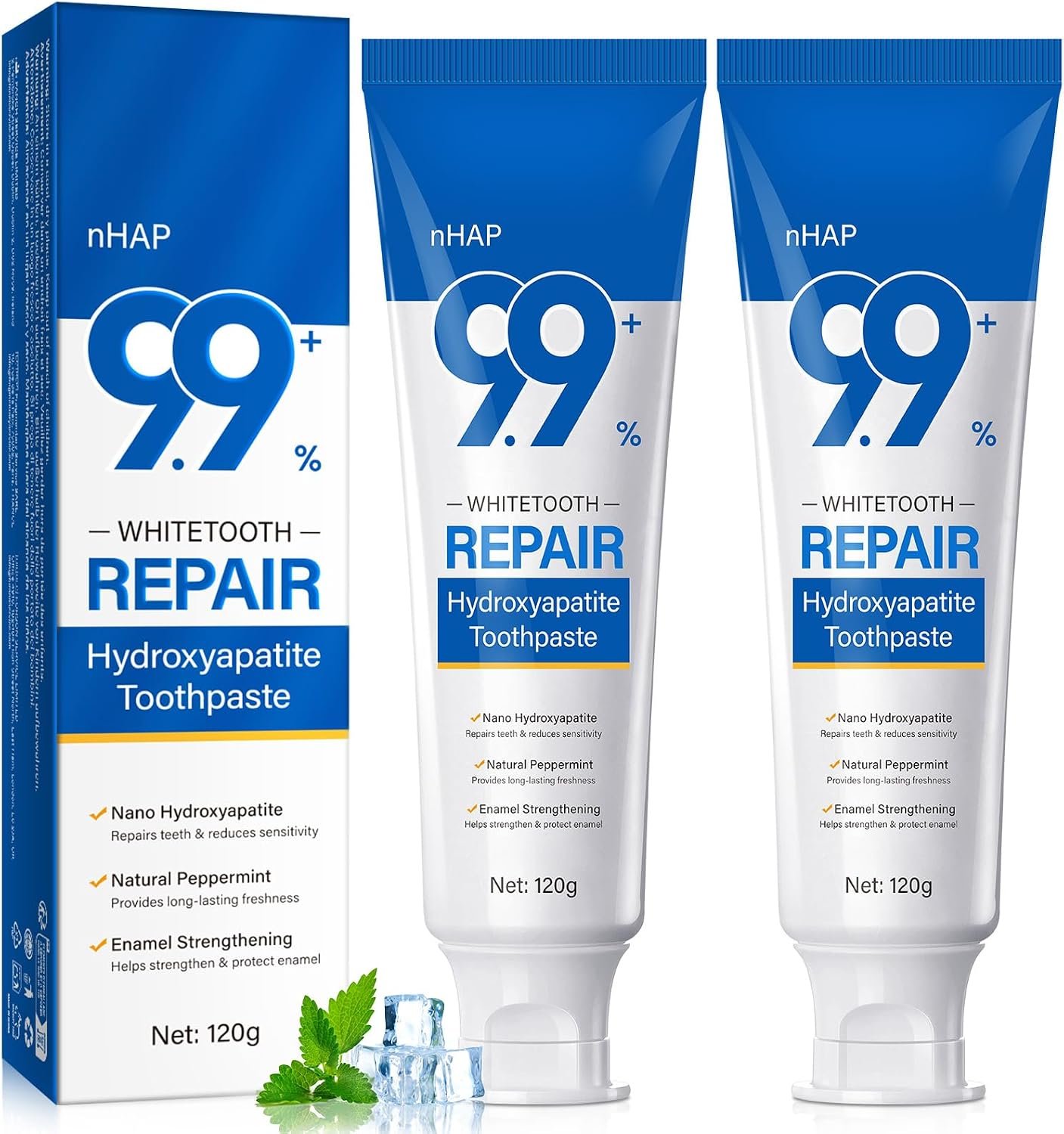 Fluoride Free 9.9% Nano Hydroxyapatite Toothpaste, Clean Mint, 2 Pack