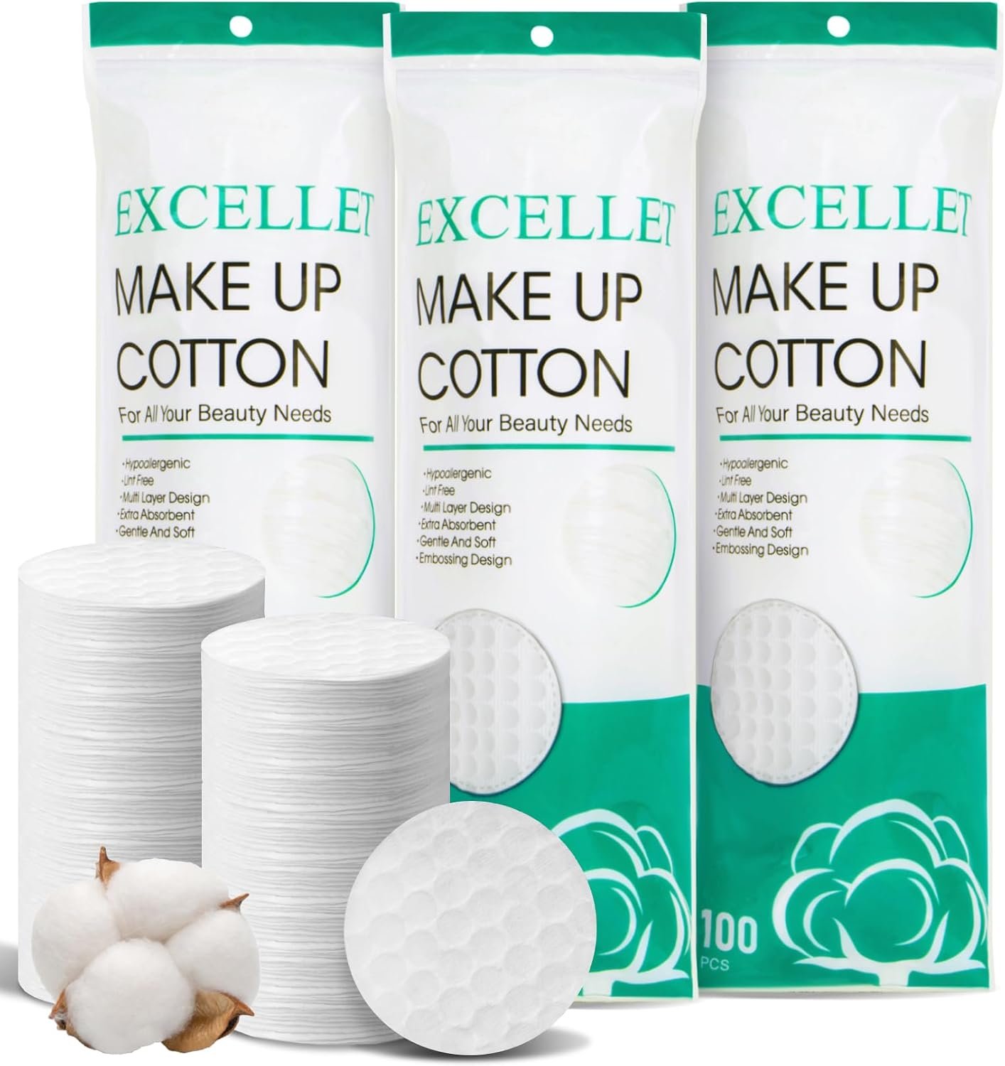 300PCS Cotton Rounds - Lint Free Cotton Pads for Face & Makeup Removal
