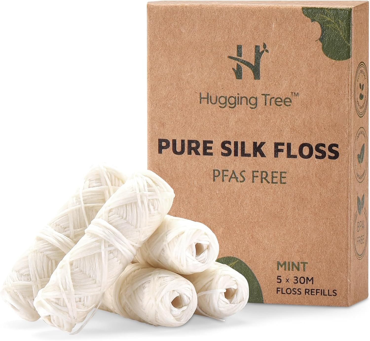 Silk Dental Floss Refills, PFAS Free, Biodegradable, Mint, 5 Units