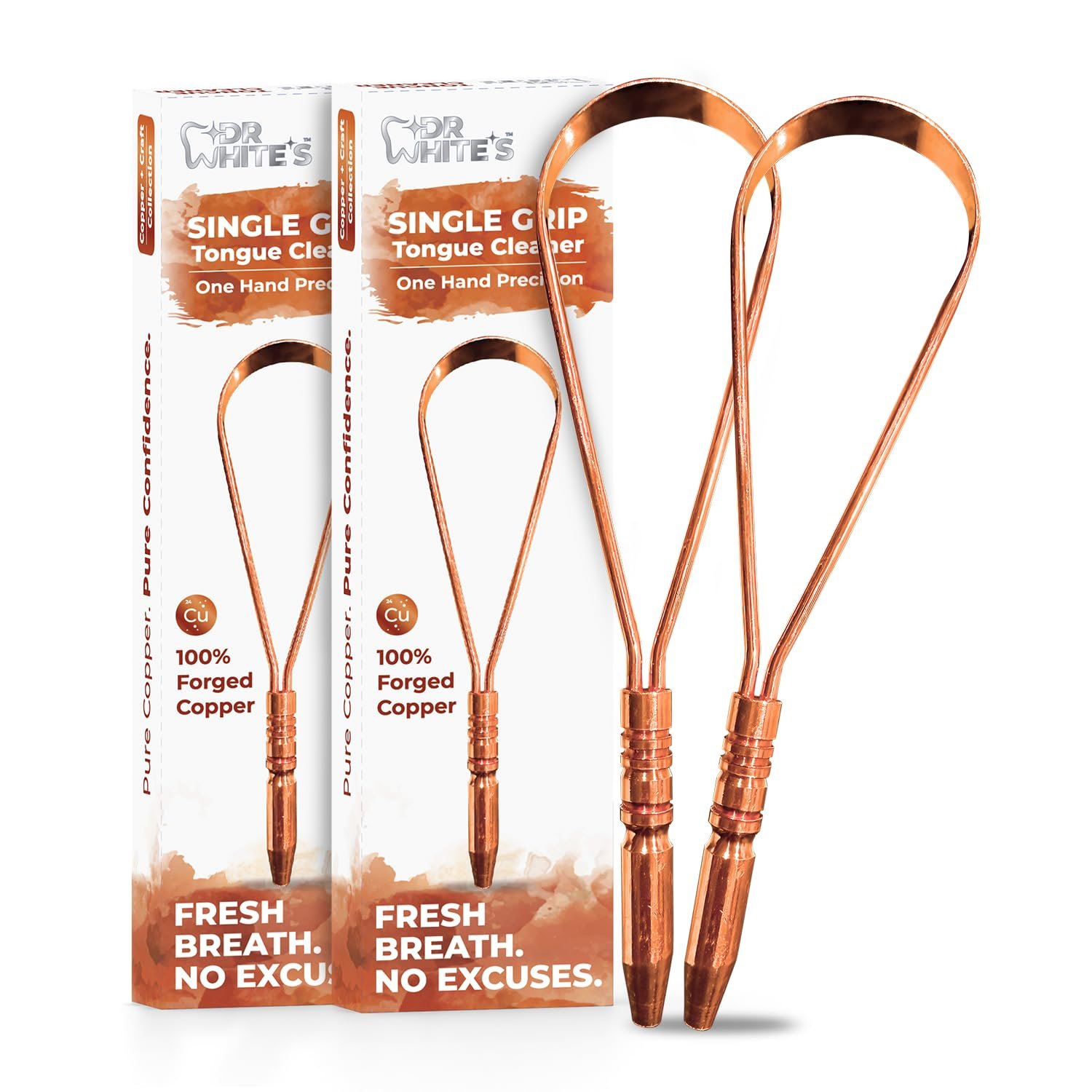 Dr. White’s Copper + Craft Single Grip Copper Tongue Scraper, 2-Pack