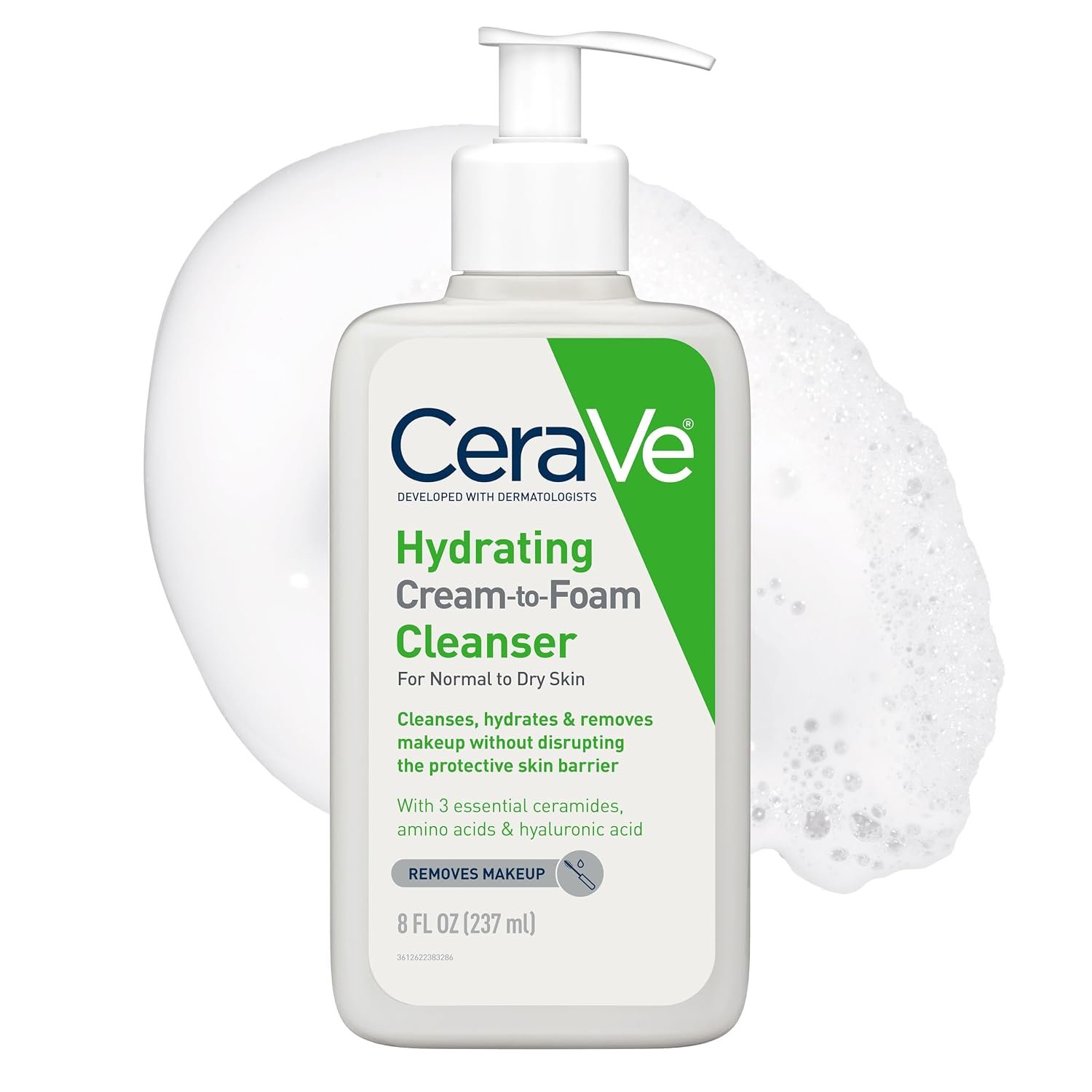 CeraVe Hydrating Cream To Foam Cleanser, Gentle Face Cleanser, 8oz