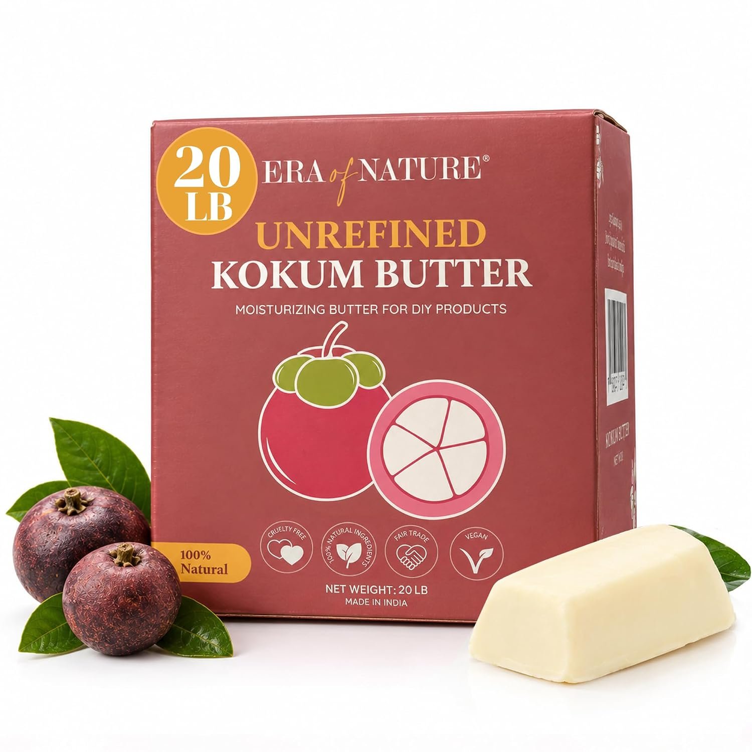 Era of Nature Cocoa Butter Raw – 100% Pure & Unrefined, Cold-Pressed Cacao – For DIY Skincare & Haircare – Deep Hydration for Skin, Hair, Lips – Stretch Mark & Scar Care – Natural Chocolate Scent, 8oz