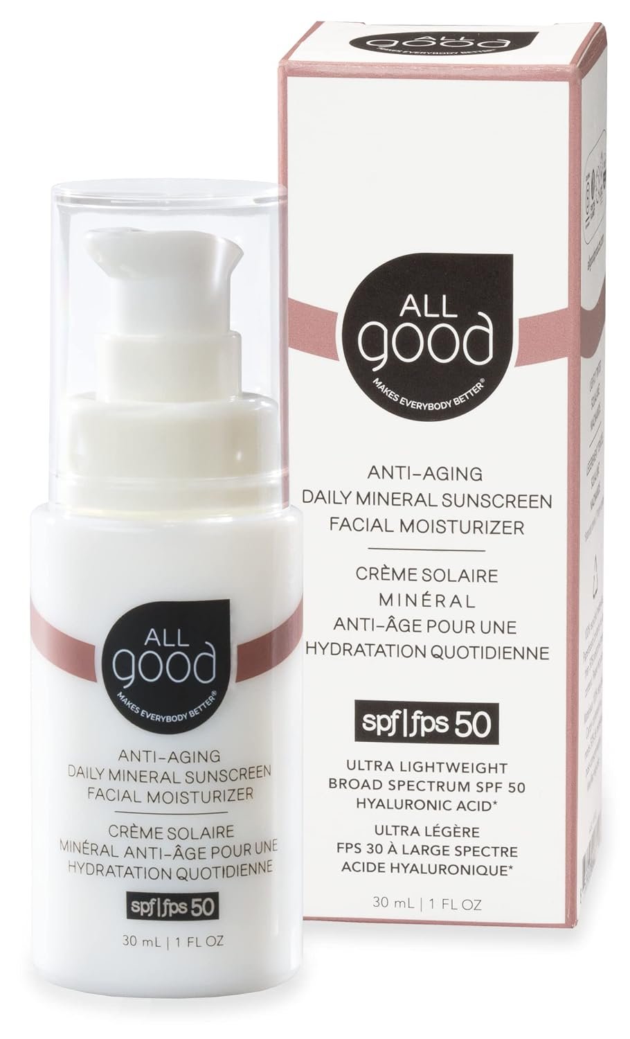 All Good Anti-Aging Daily Mineral Sunscreen Face Moisturizer with SPF 50 Protection | w/Hyaluronic Acid, Niacinamide, Calendula Extract | Hydrating Facial Lotion w/Broad Spectrum Protection – 1oz