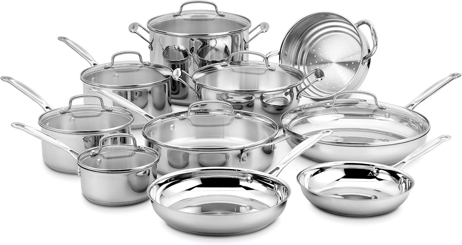 Cuisinart Chef’s Classic Stainless Steel Pots and Pans Set, 17 pc, 77-17N