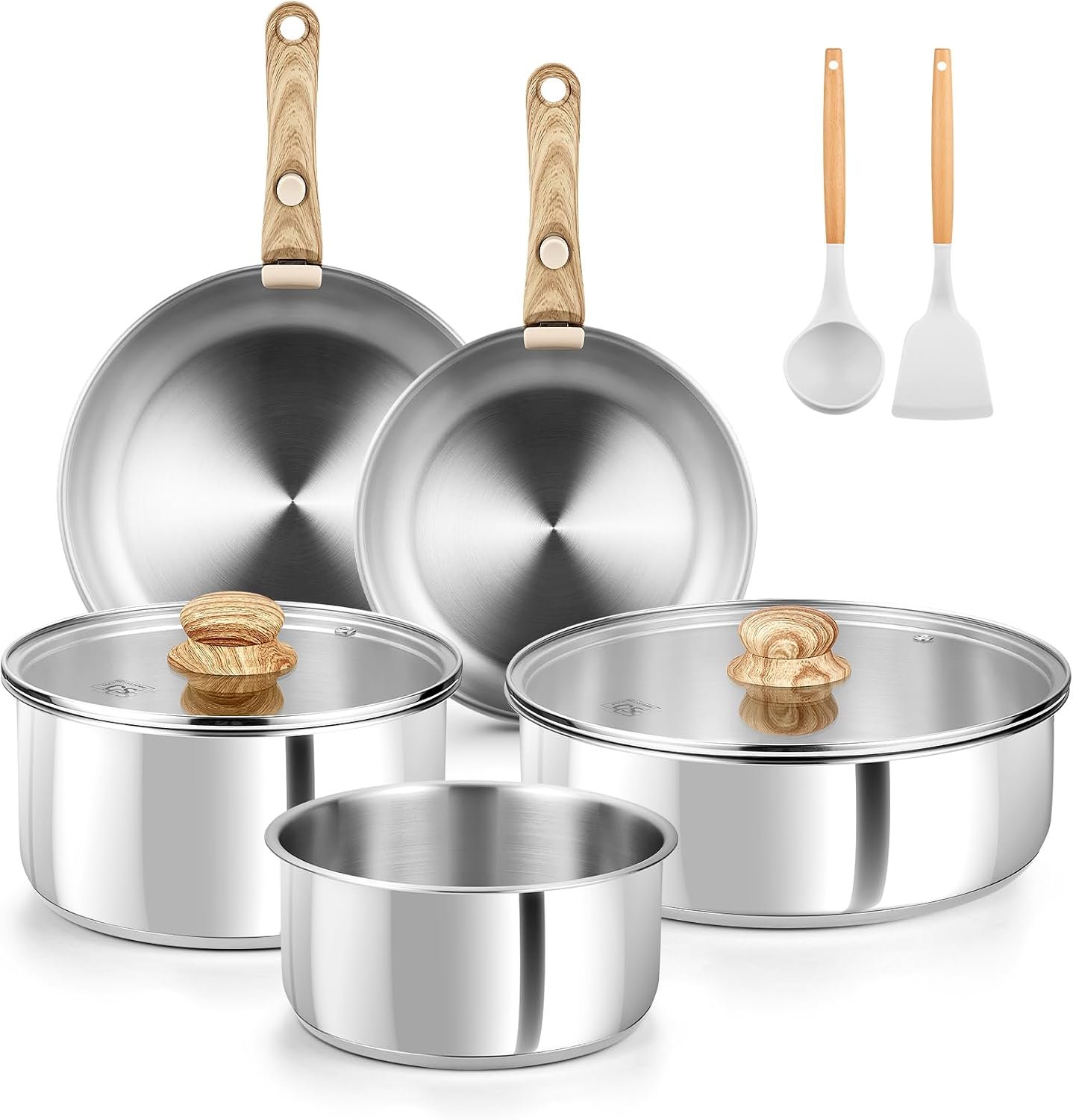 KOCH SYSTEME CS Stainless Steel Cookware Set, 18/10 Stainless Steel Pots and Pans Set 11PCS, Detachable Handle Pots and Pans for Easy Storage, Removable Handle Cooking Set, Induction Compatible