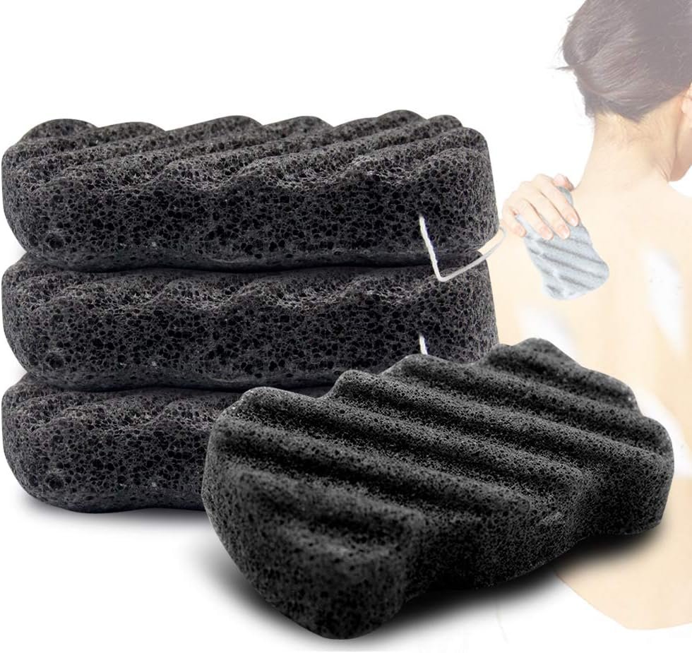 Konjac Body Sponge Set of 4 Bamboo Charcoal Body Facial Sponge Exfoliator Sponge Exfoliating Facial Cleansing for Men Women (4 Pack)