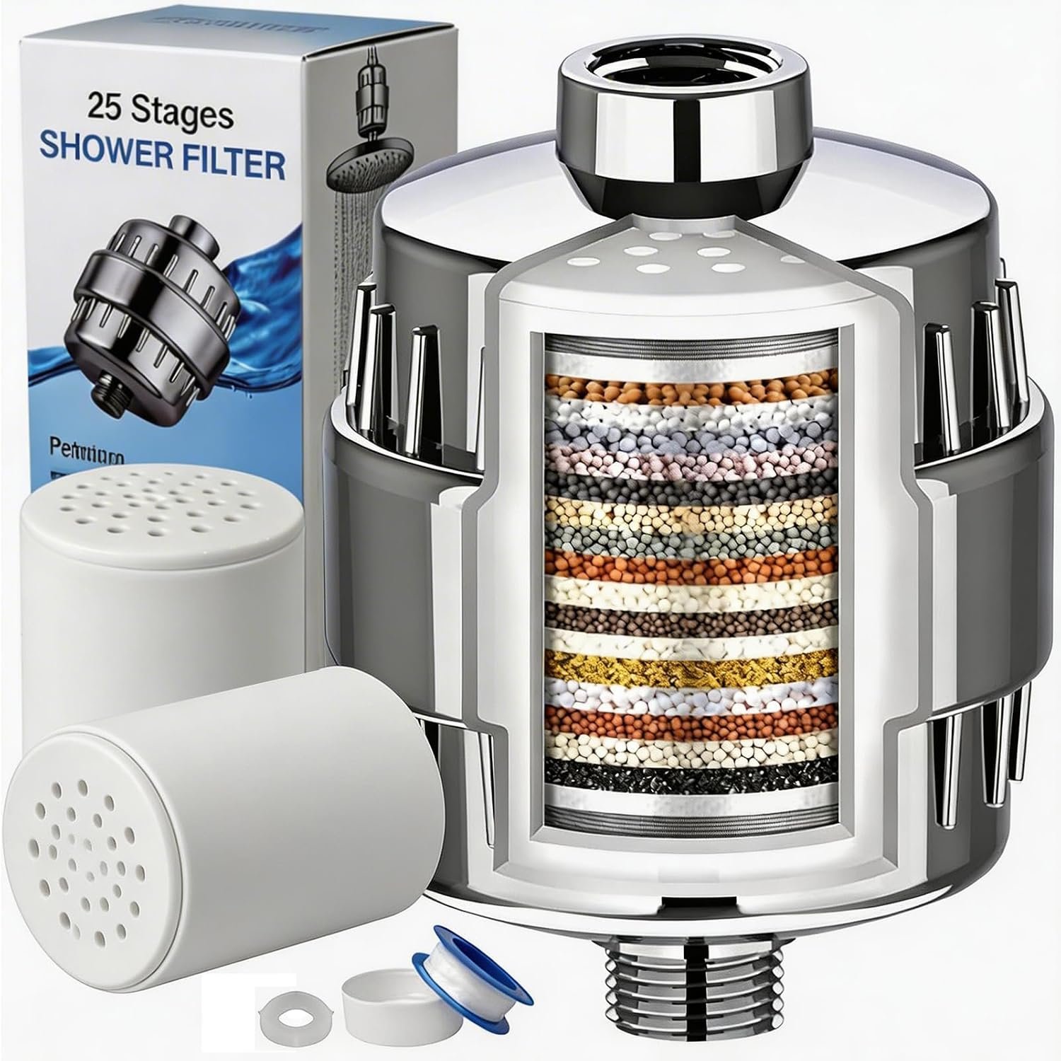 25-Stage Shower Filter for Hard Water with Extra Replacement Cartridge