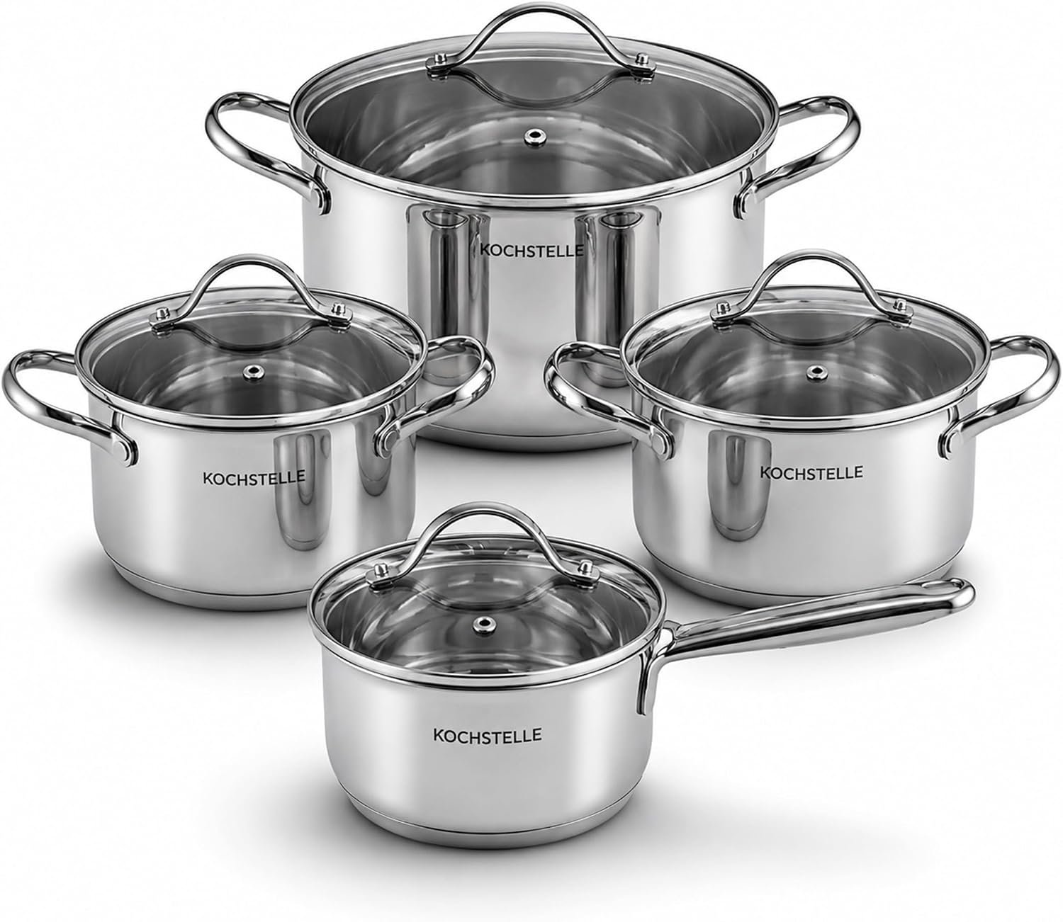 KOCHSTELLE 8-Piece Stainless Steel Pots and Pans Set 18/10 | Premium Kitchen Set | Compatible with Induction, Electric, Gas Cooktops | Dishwasher Safe | Durable Cookware Sets