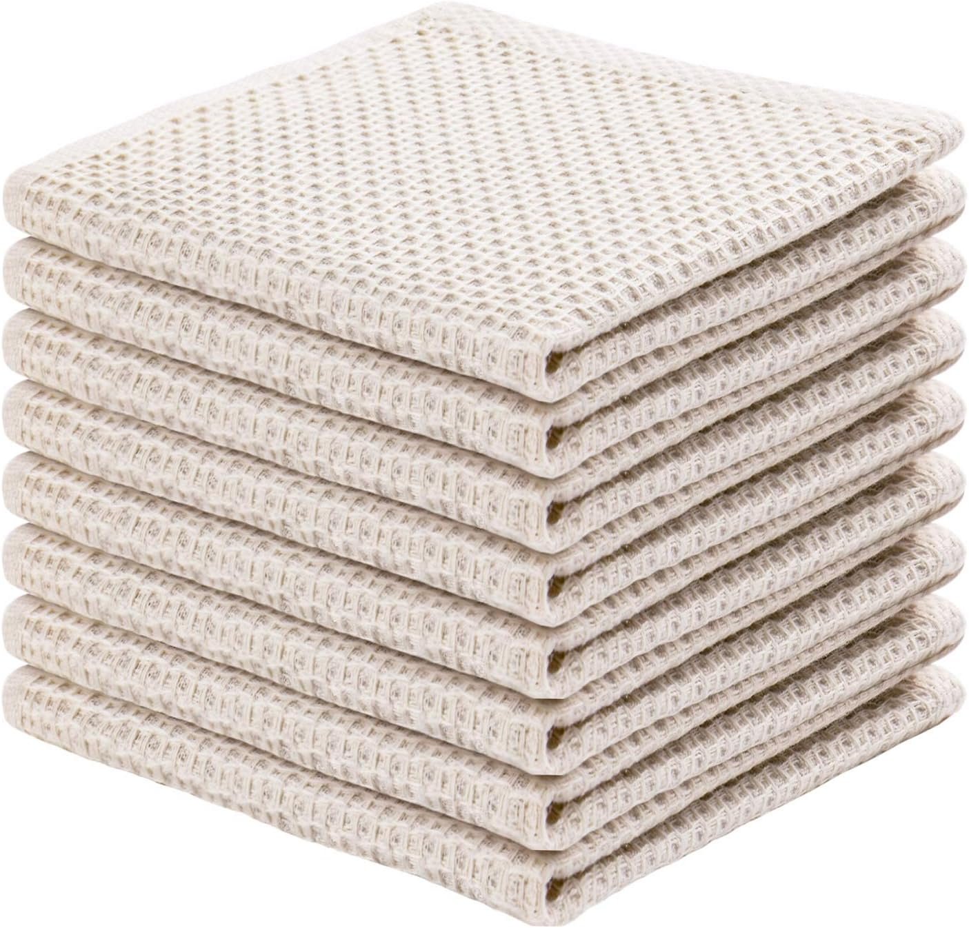 joybest Cotton Kitchen Dish Cloths, 8-Pack Waffle Weave Ultra Soft Absorbent Dish Towels Washcloths Quick Drying Dish Rags, 12×12 Inches, Beige