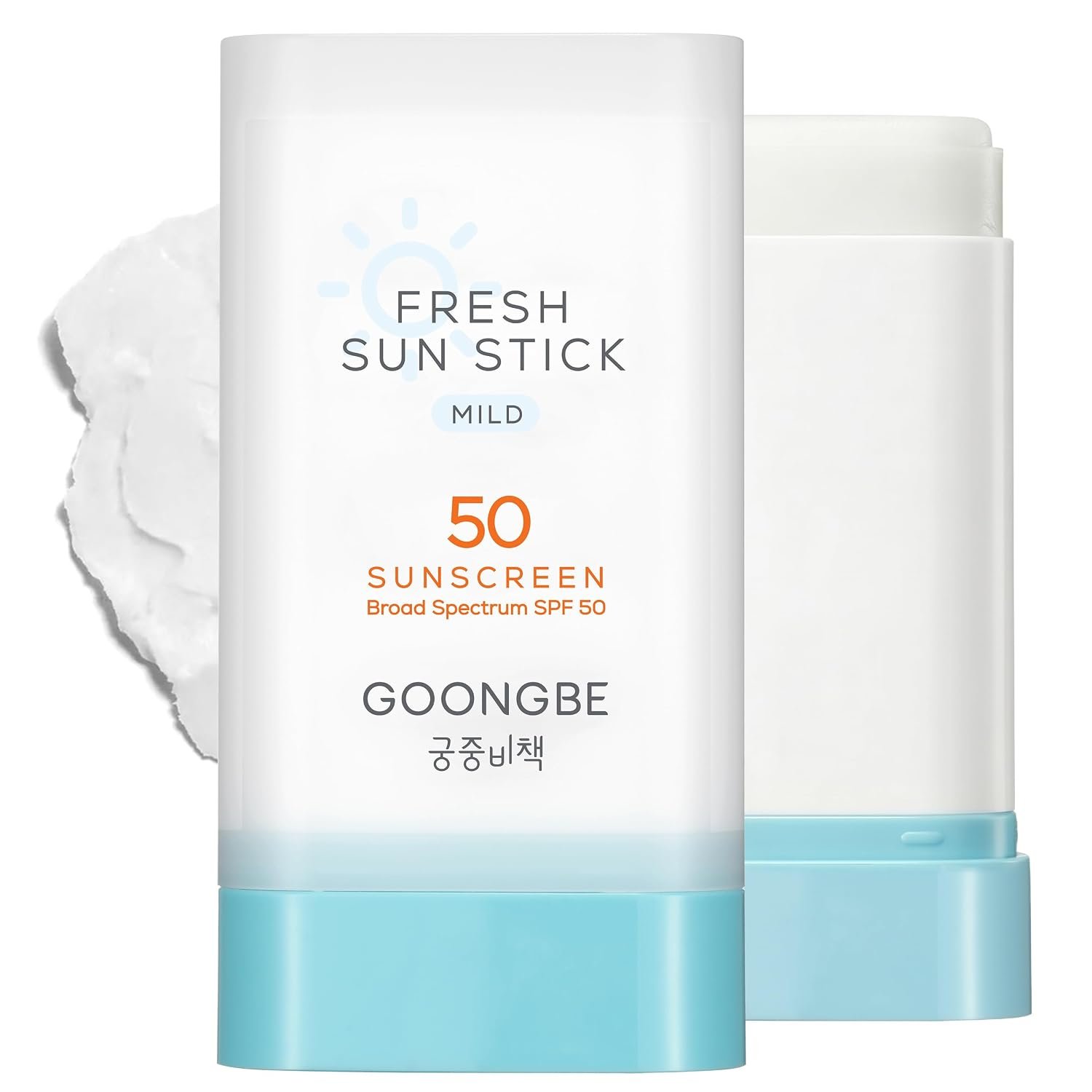 GOONGBE Fresh Sun Stick Mild SPF 50 – No White Cast Zinc Oxide Mineral Sunscreen Stick Balm – Non Greasy Soft Matte Finish – Travel Friendly for Babies, Kids & Adults – Vegan, Reef-Safe, 0.49oz.