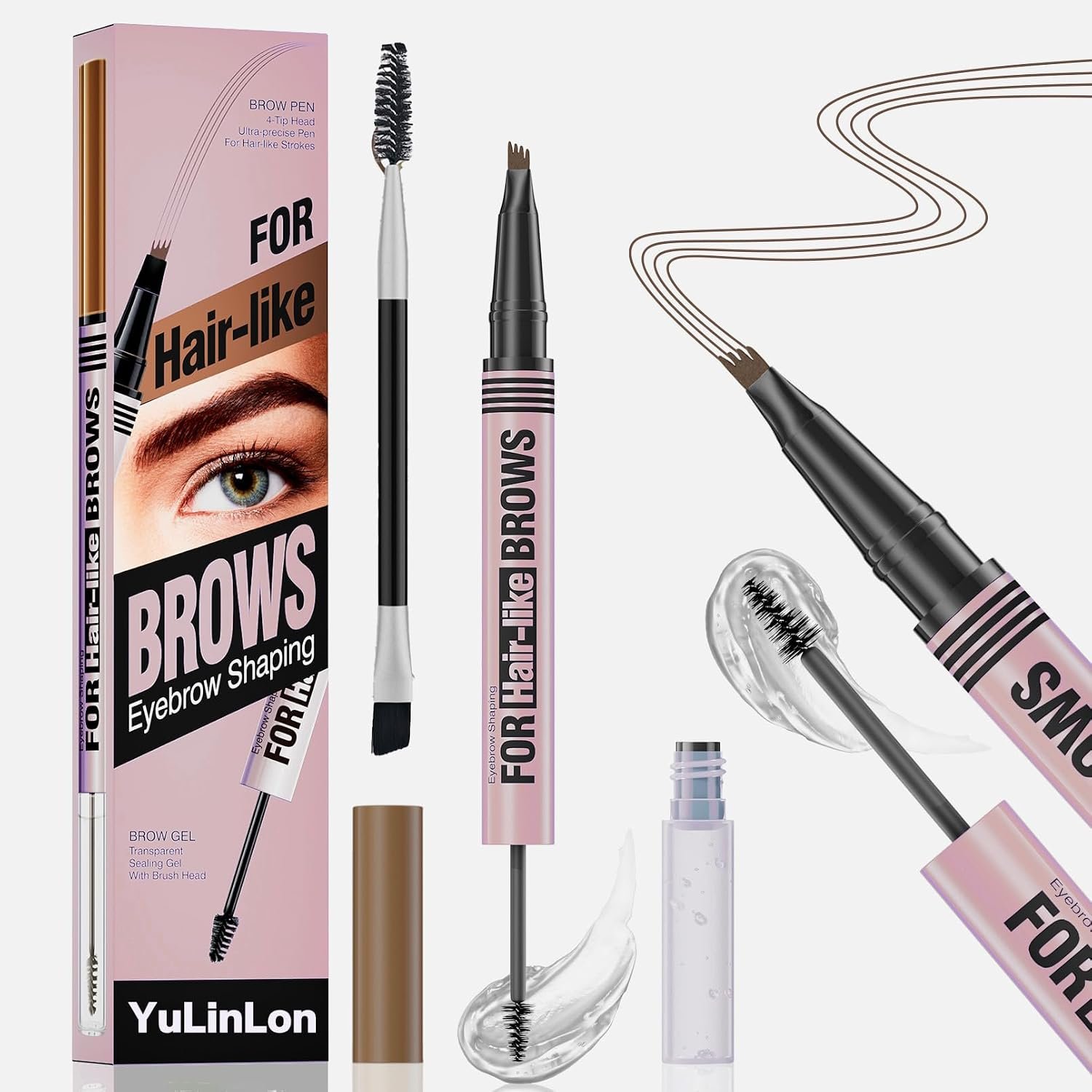 2-in-1 Liquid Brow Pen,4-Tip&Gel,Styles Brows,Liner,Beard,Hairline(3# Dark Brown)