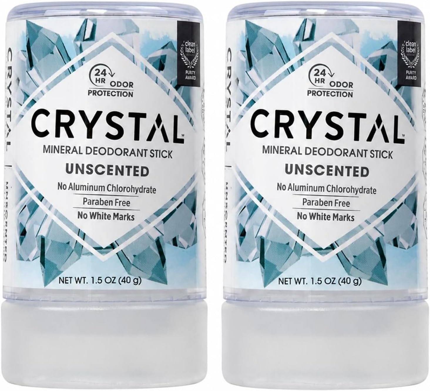 CRYSTAL™ Travel Stick Mineral Deodorant – Unscented Body Deodorant With 24-Hour Odor Protection, Non-Staining & Non-Sticky, Aluminum Chloride & Paraben Free, 1.5 FL OZ – (Pack of 2)