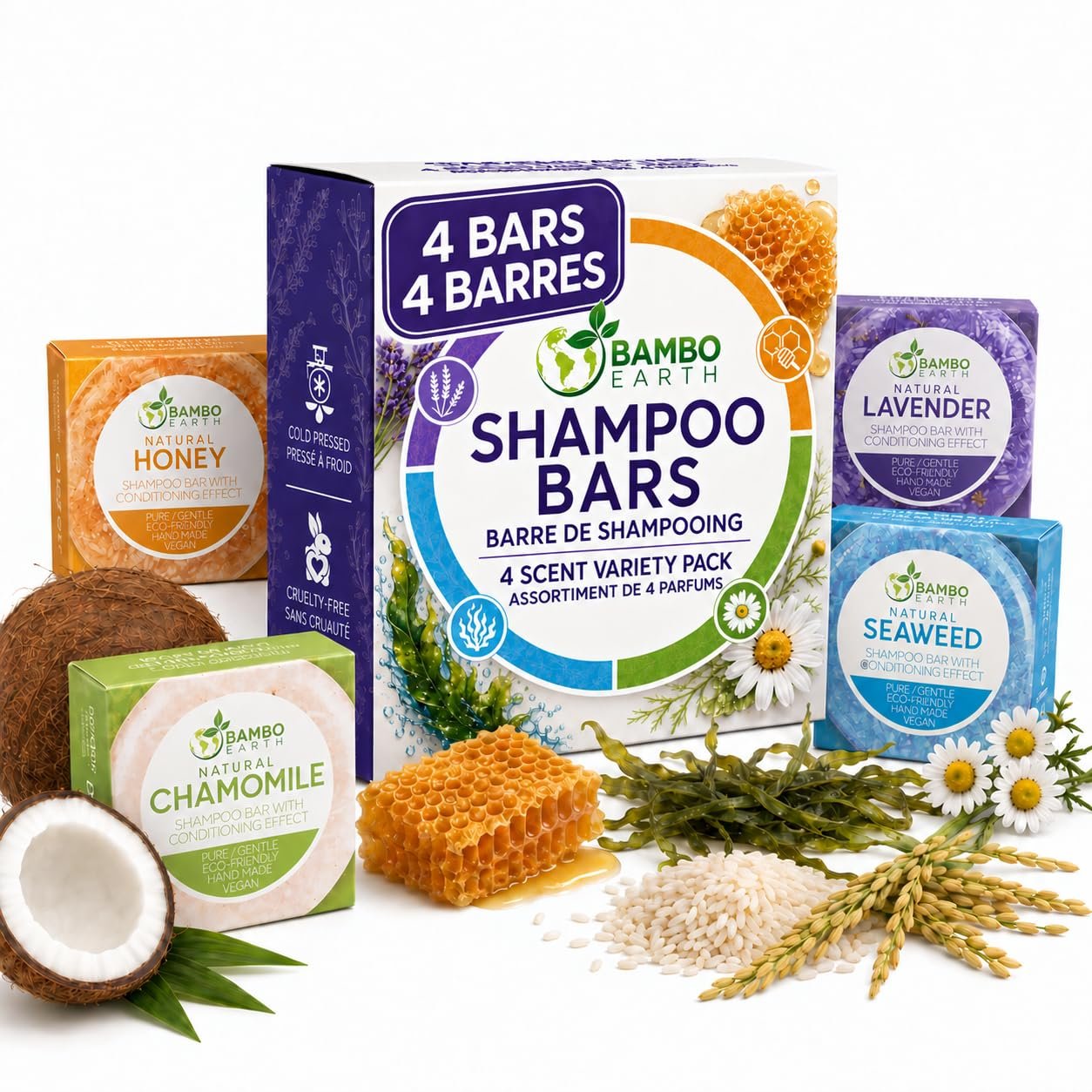Shampoo Bars with Conditioning Effect – Solid, Natural, Biodegradable, 4pk