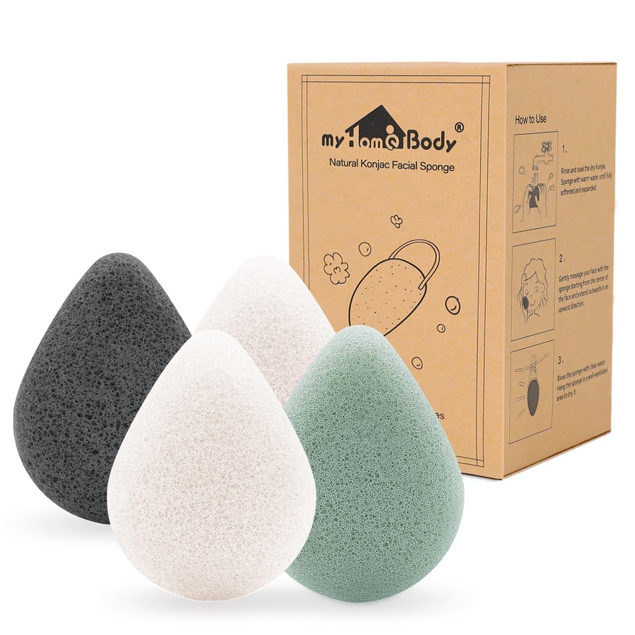 myHomeBody Natural Konjac Sponges, Teardrop, Random Color