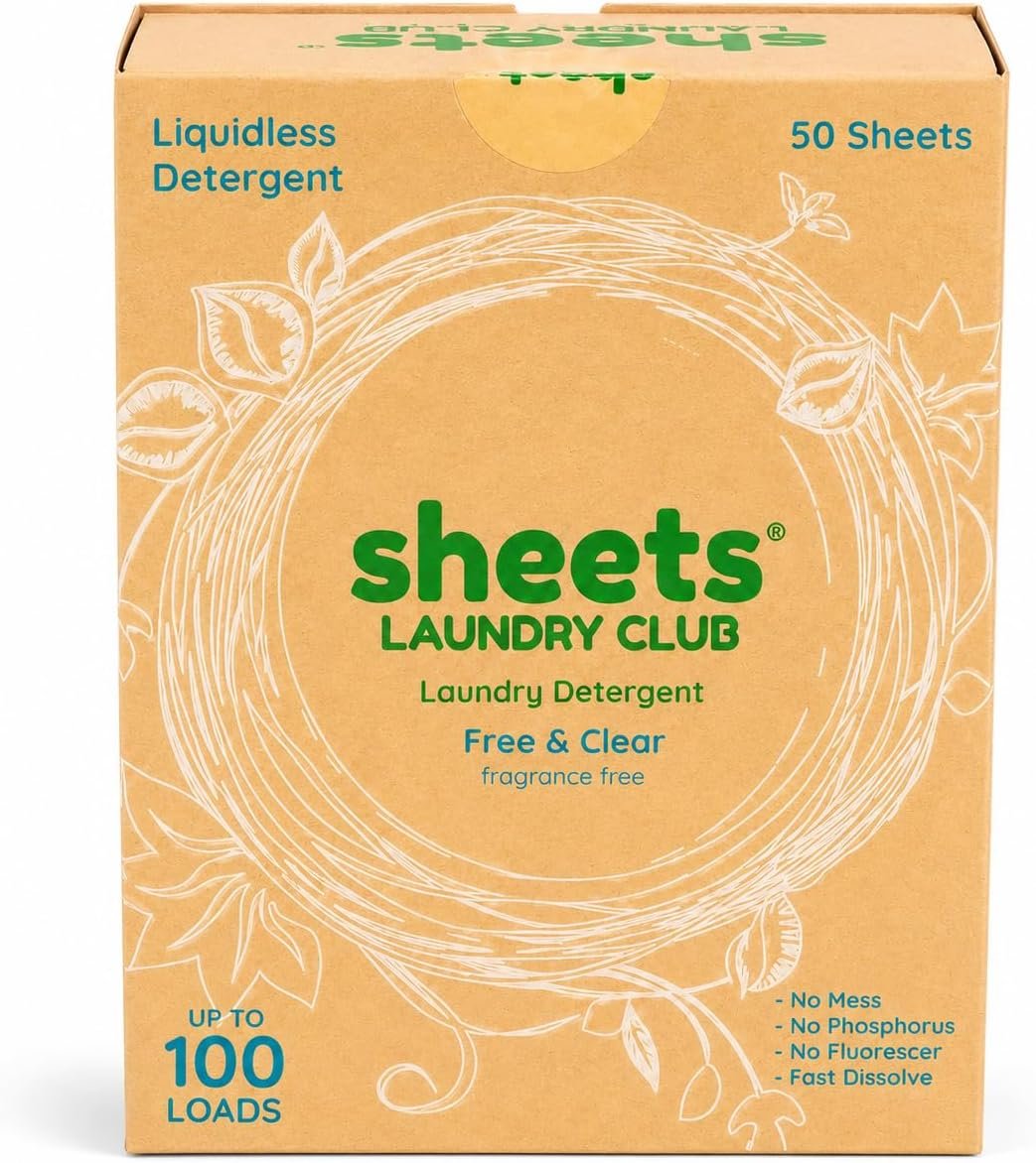 Sheets Laundry Club Detergent Sheets, Fragrance Free, up to 100 Loads