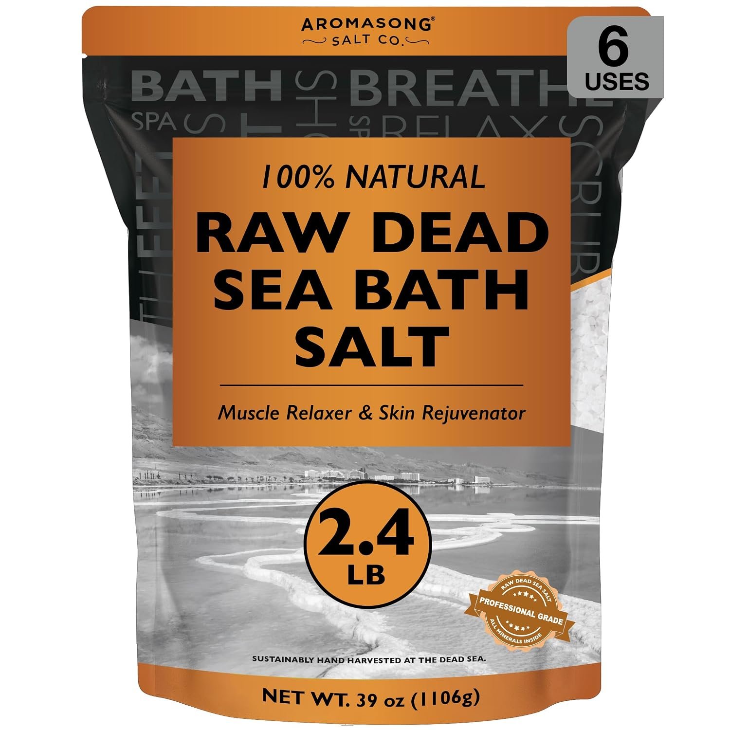 Aromasong Raw Dead Sea Bath Salt – Minimally Cleaned, Contains More Dead Sea Minerals Including Dead Sea Mud – 100% Pure & Natural Dead Sea Salts for Soaking 2.4 LB – Bulk Resealable Pack