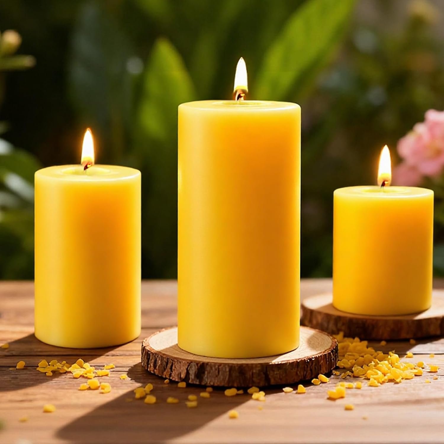 3 Pack Natural Beeswax Pillar Candles,Unscented Pure Beeswax Candles Set