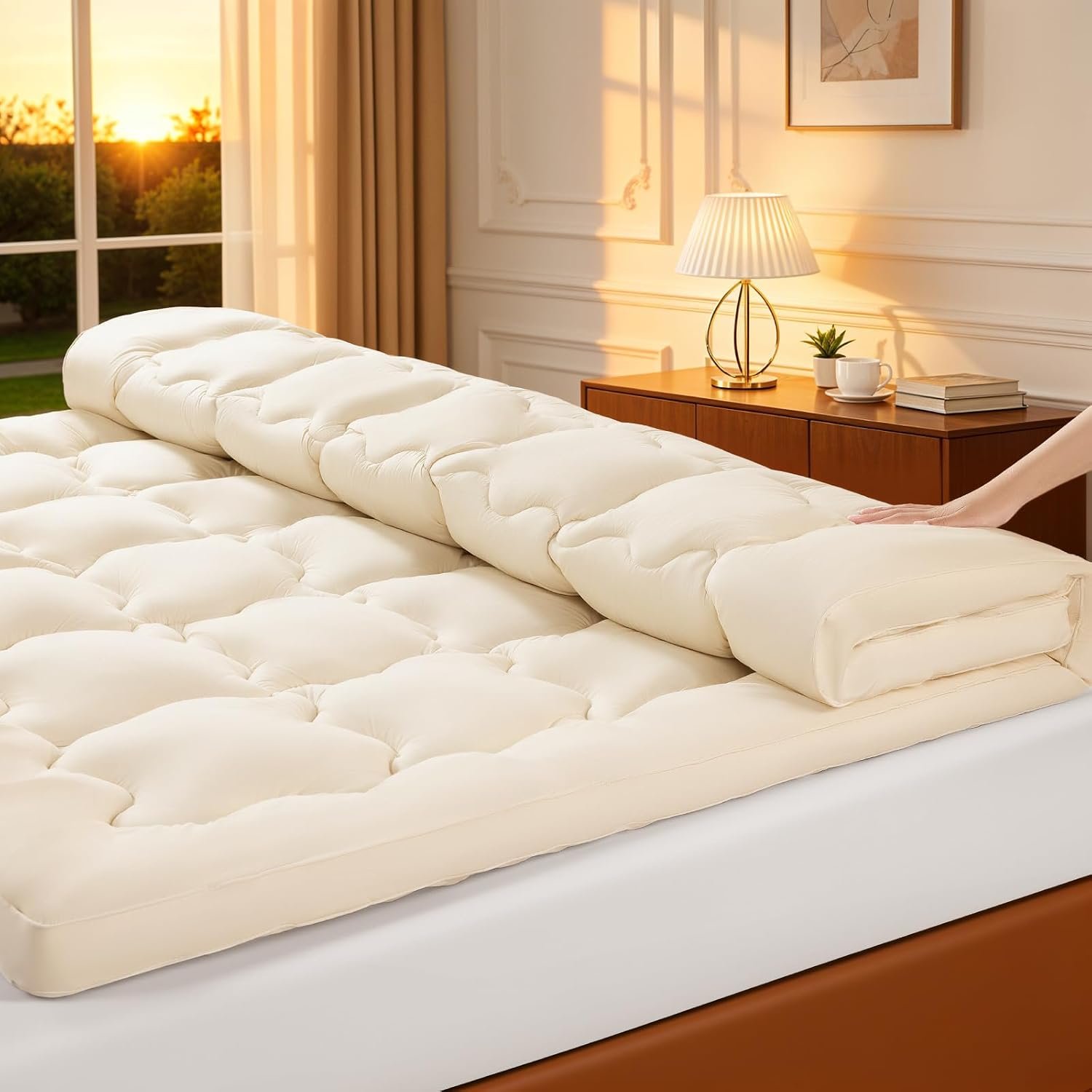 Luxury 100% Organic Wool Mattress Topper, Extra Thick Wool Mattress Pad for Back Pain Relief, Plush Mattress Cover with 6″-18″ Deep Pocket (Queen,60″x80″)