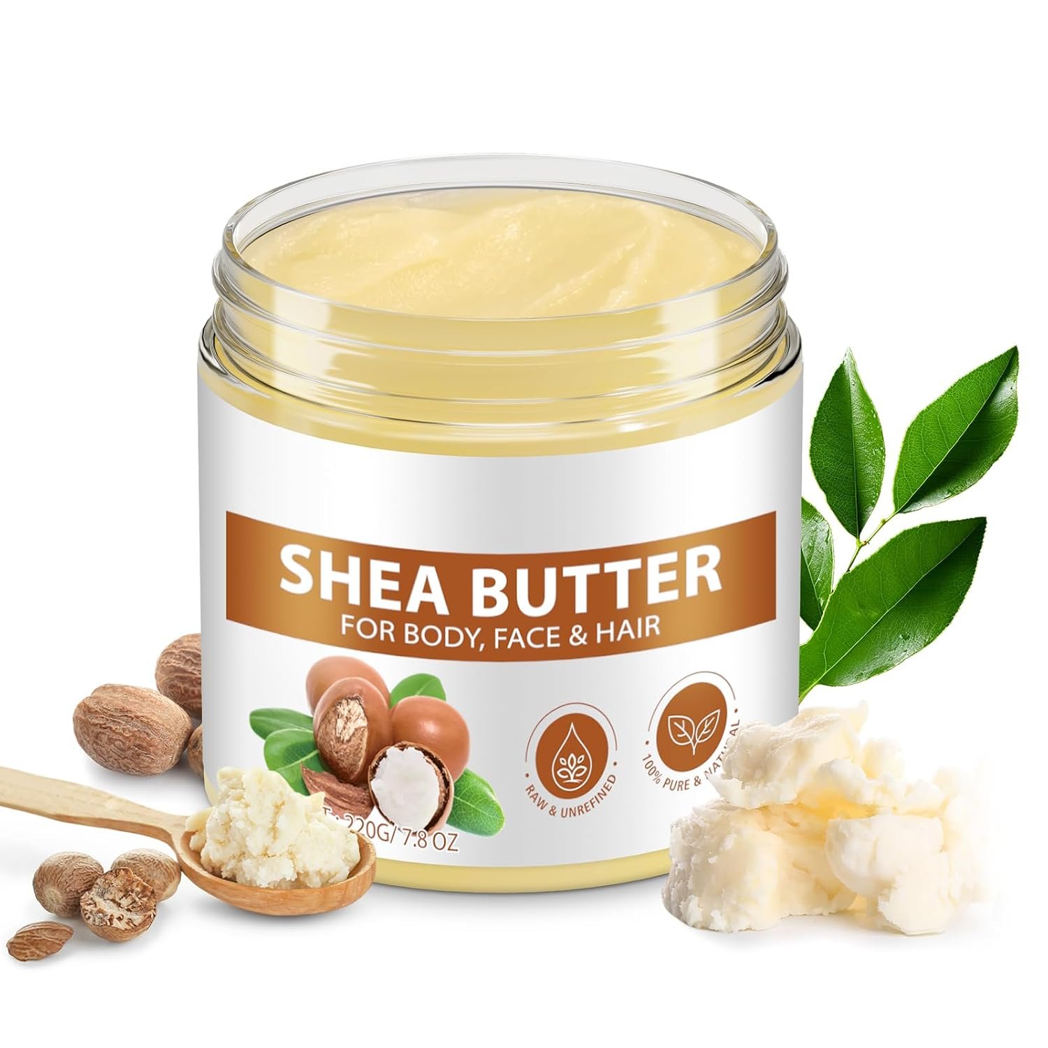Pure Organic Shea Butter Raw Unrefined Body & Face Butter, 7.76 oz