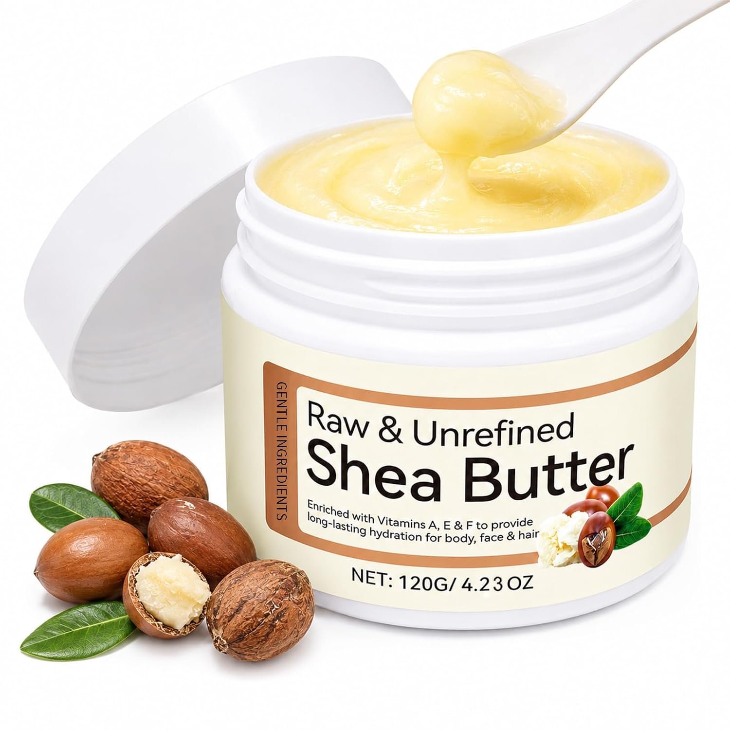 Raw Organic Shea Butter, Pure Unrefined Raw Shea for Skin and Hair, 4.2 Oz