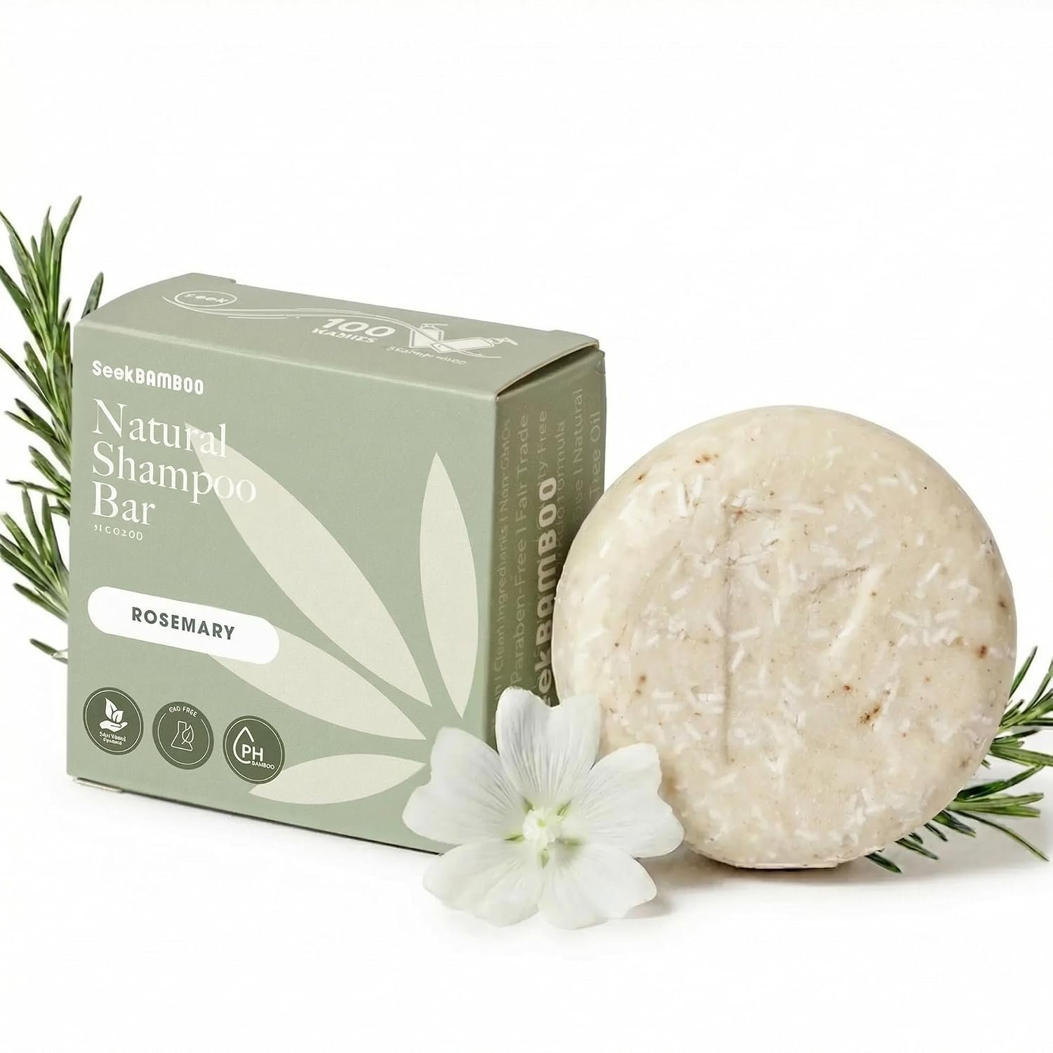 Seek Bamboo | Rosemary Shampoo Bar – Invigorating & Nourishing, SLS-Free, All-Natural Haircare, Plastic-Free, Vegan, Eco-Friendly Shampoo for Healthy Scalp & Hair | Shampoo Bar with Jojoba Oil