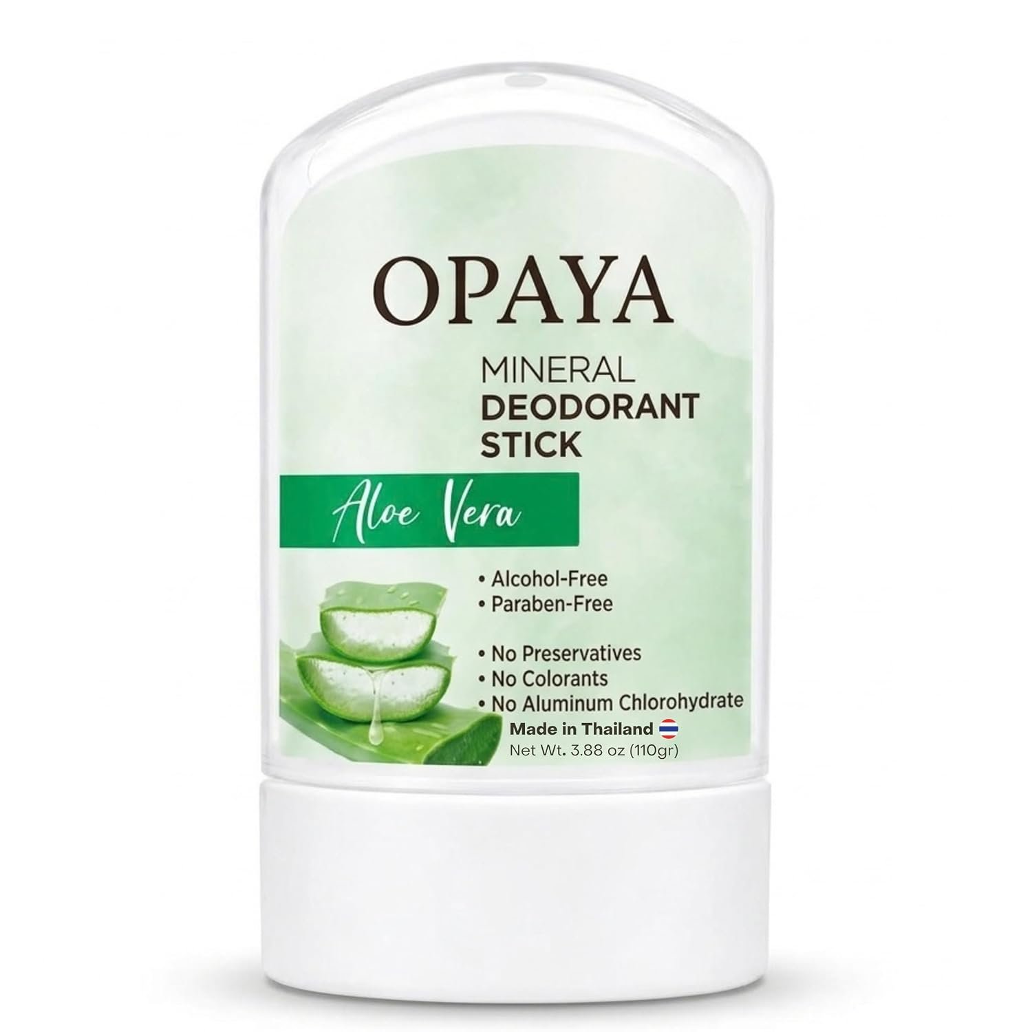 Natural Alum Stone Crystal Deodorant Stick with Aloe Vera & Green Tea for Women & Men – Thai Potassium Alum, No Aluminum Chlorohydrate, Non-Sticky Mineral Salt, 3.88 oz (110 g)