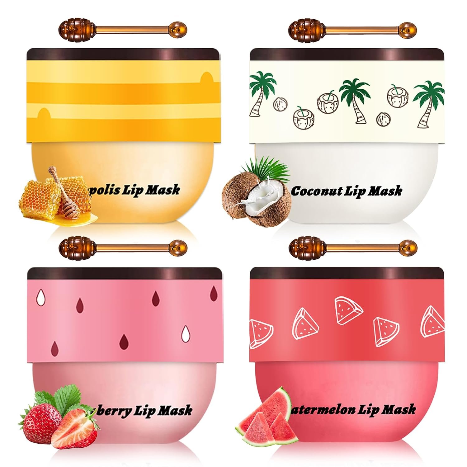 4PCS Honey Lip Balm Lip Mask Overnight,Propolis Bee Lip Balm