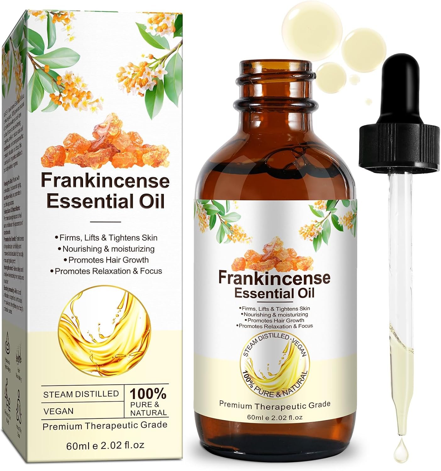 Frankincense Essential Oil,Organic Frankincense Essential for Face,Skin and Body – Premium Grade Essential Oil for Diffuser and Aromatherapy 60ml