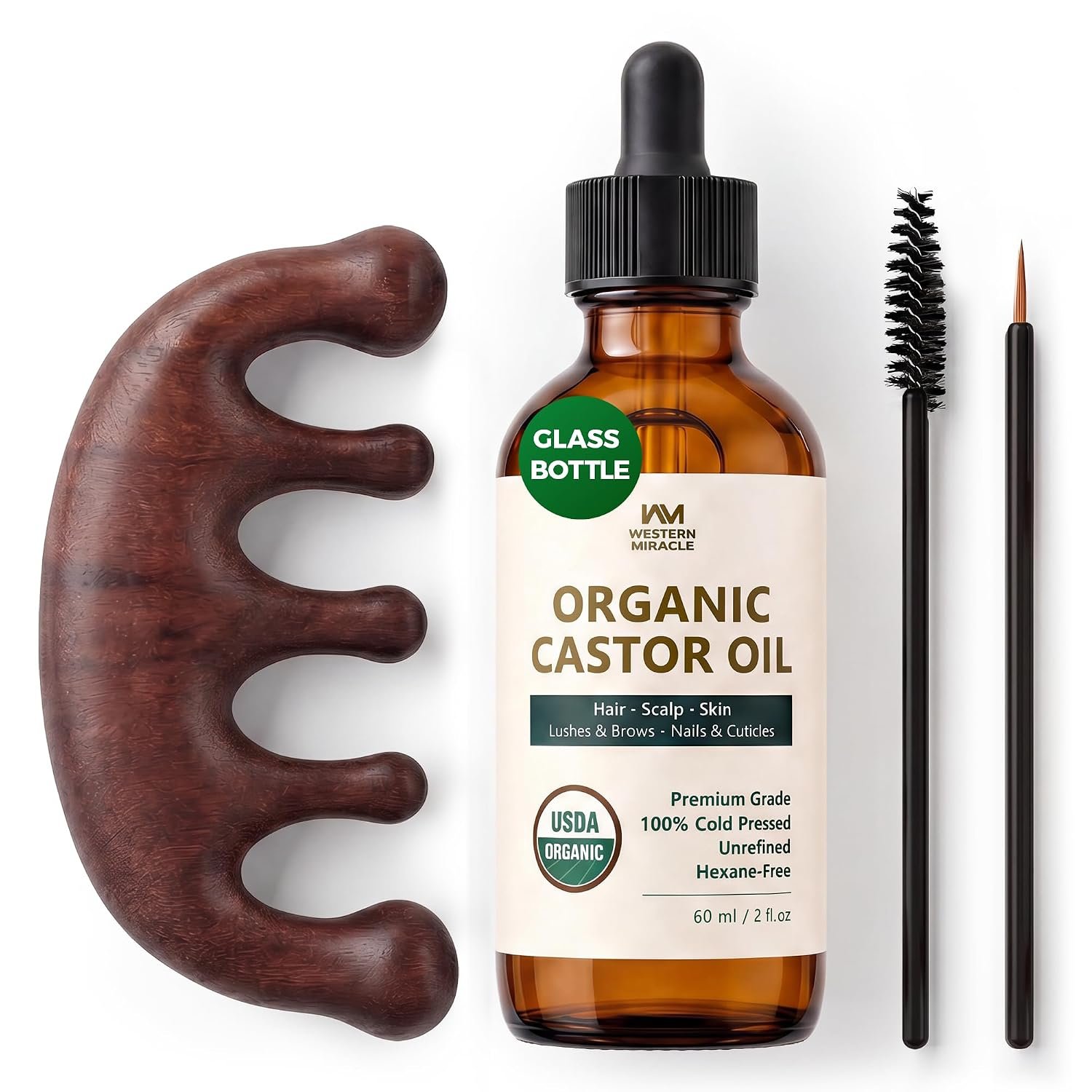 USDA Organic Cold Pressed Castor Oil for Hair, Lashes & Brows, 2 Fl Oz