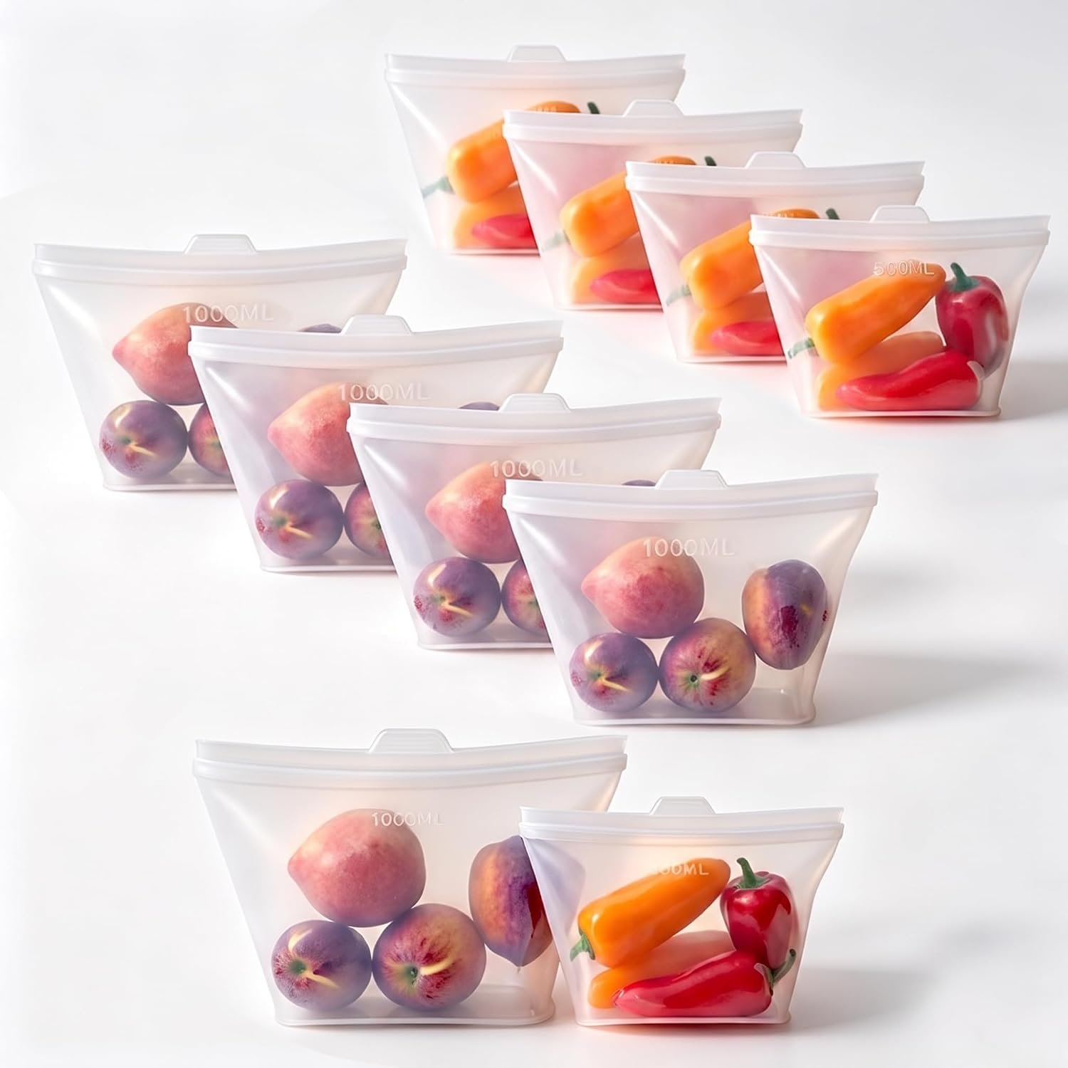 8 Pack Reusable Silicone Bags – 100% Food Grade,Medium & Small