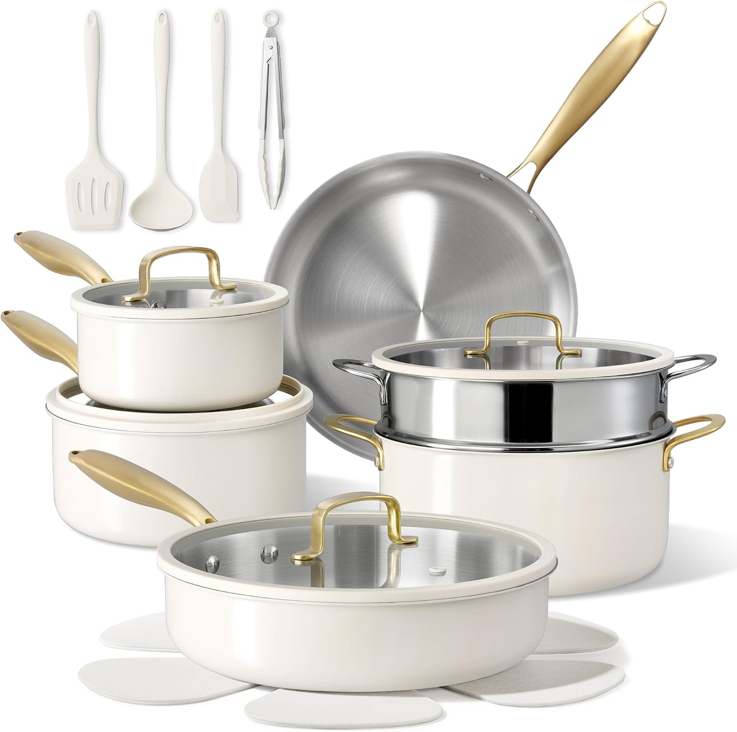 CAROTE 18 PCS Stainless Steel Cookware Set, Pots and Pans Set