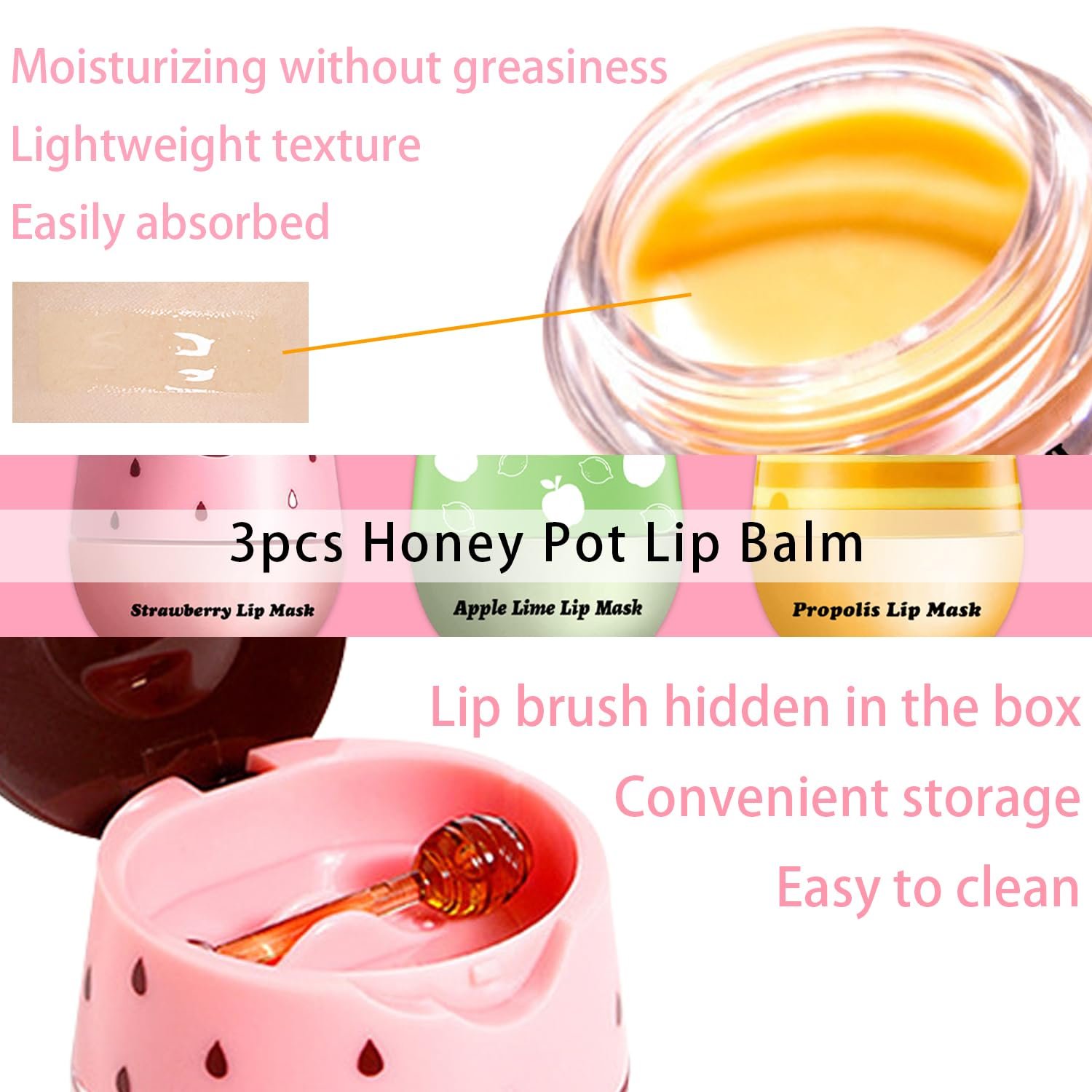 Bee Propolis louds Honey Lip Balm – Deeply Moisturizing Lips Sleeping Mask for Dry, Cracked Lips, Natural Lip Treatment with Bee Propolis & Honey Extract, Honeys Pot Jar Design