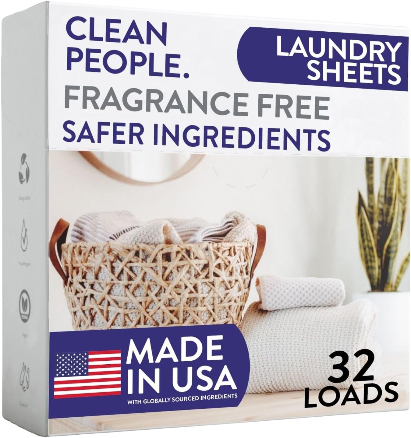 The Clean People Fragrance Free Laundry Detergent Sheets – Laundry Soap – Ultra Concentrated, Recyclable Packaging, Stain Fighting – Fragrance Free, 32 Pack