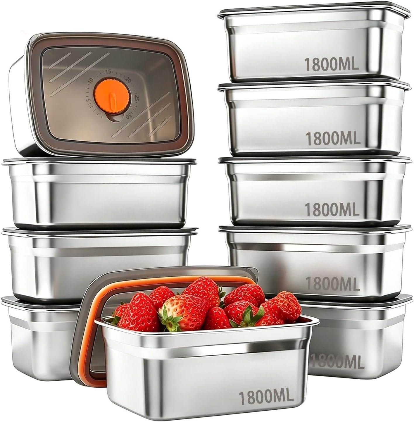 10 Pack 63oz Stainless Steel Food Storage Containers with Lids