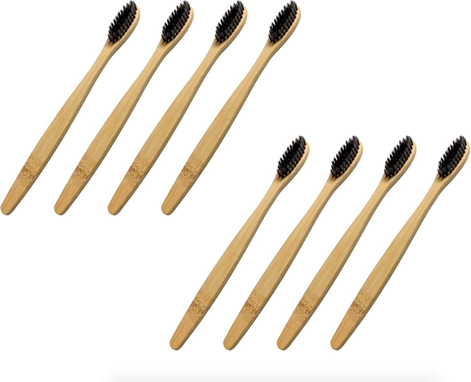 More of Me to Love BPA-Free, Biodegradable, Organic Bamboo Toothbrush with Charcoal Infused Naturally Whitening Silk, Pressed No-Glue Bristles – Eco-Friendly, Cruelty-Free, Vegan (8-Pack)