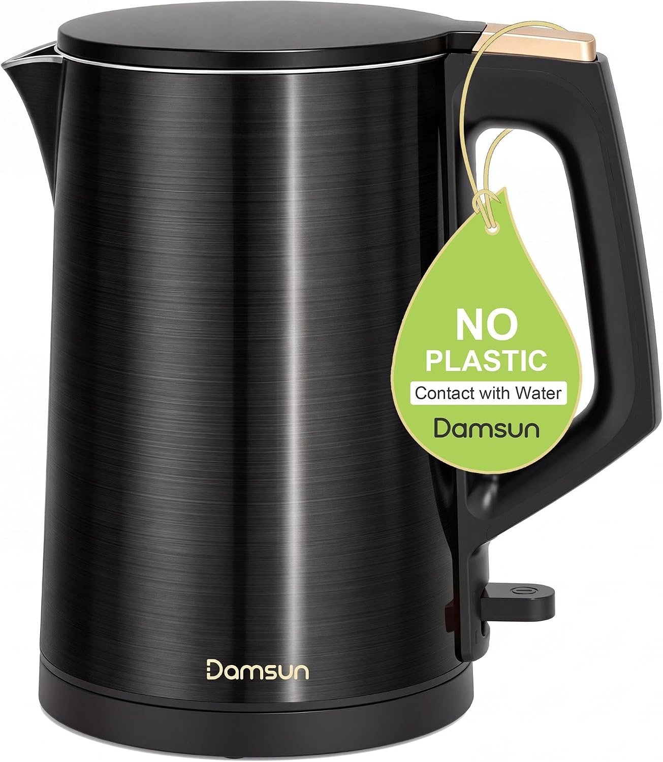 DAMSUN Stainless Steel Electric Kettle, Plastic-Free Interior, 1.7L, Gray