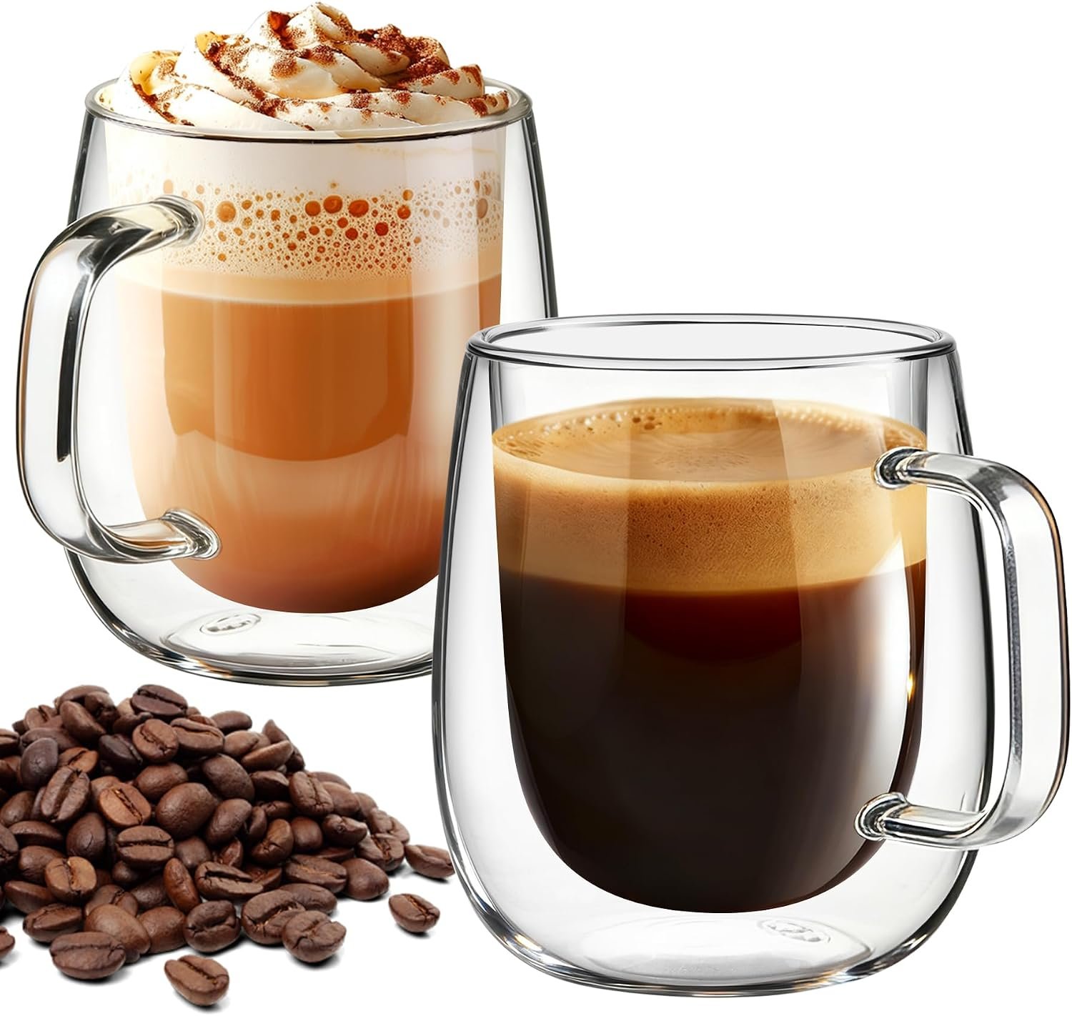 2 Pack Double Walled Glass Coffee Cups – 12 OZ Glass Mug