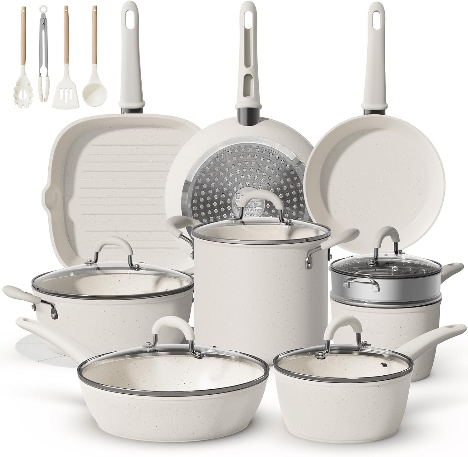 Bazova 24Pcs Pots and Pans Set Non Stick,Titanium Ceramic Cookware Sets